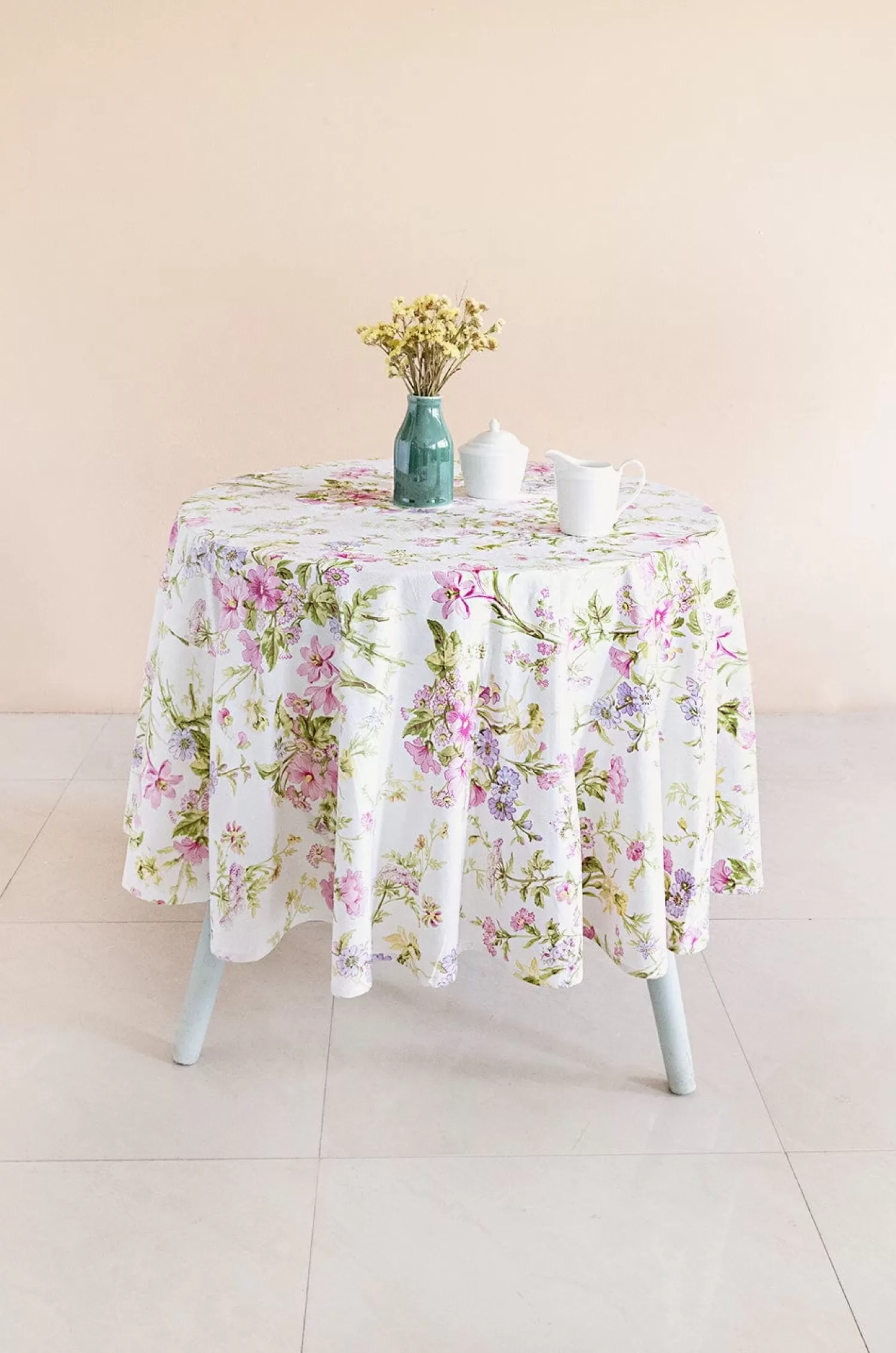 April Cornell Table Linen & Accessories^ Graceful Garden Ecru 70" Round Cloth - 6 Seater