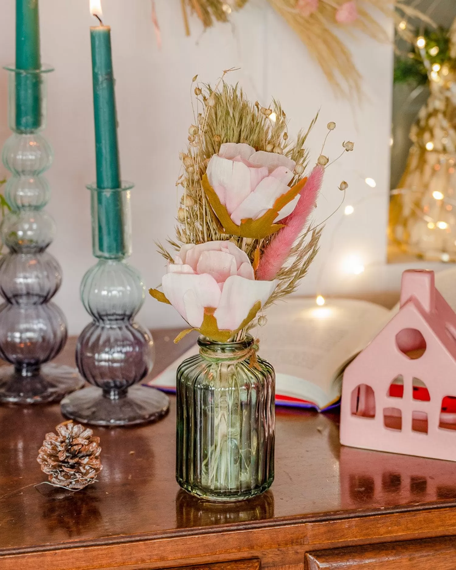 * Dried Flowers^Aurora - Dried Flowers Bouqet In Glass Vase