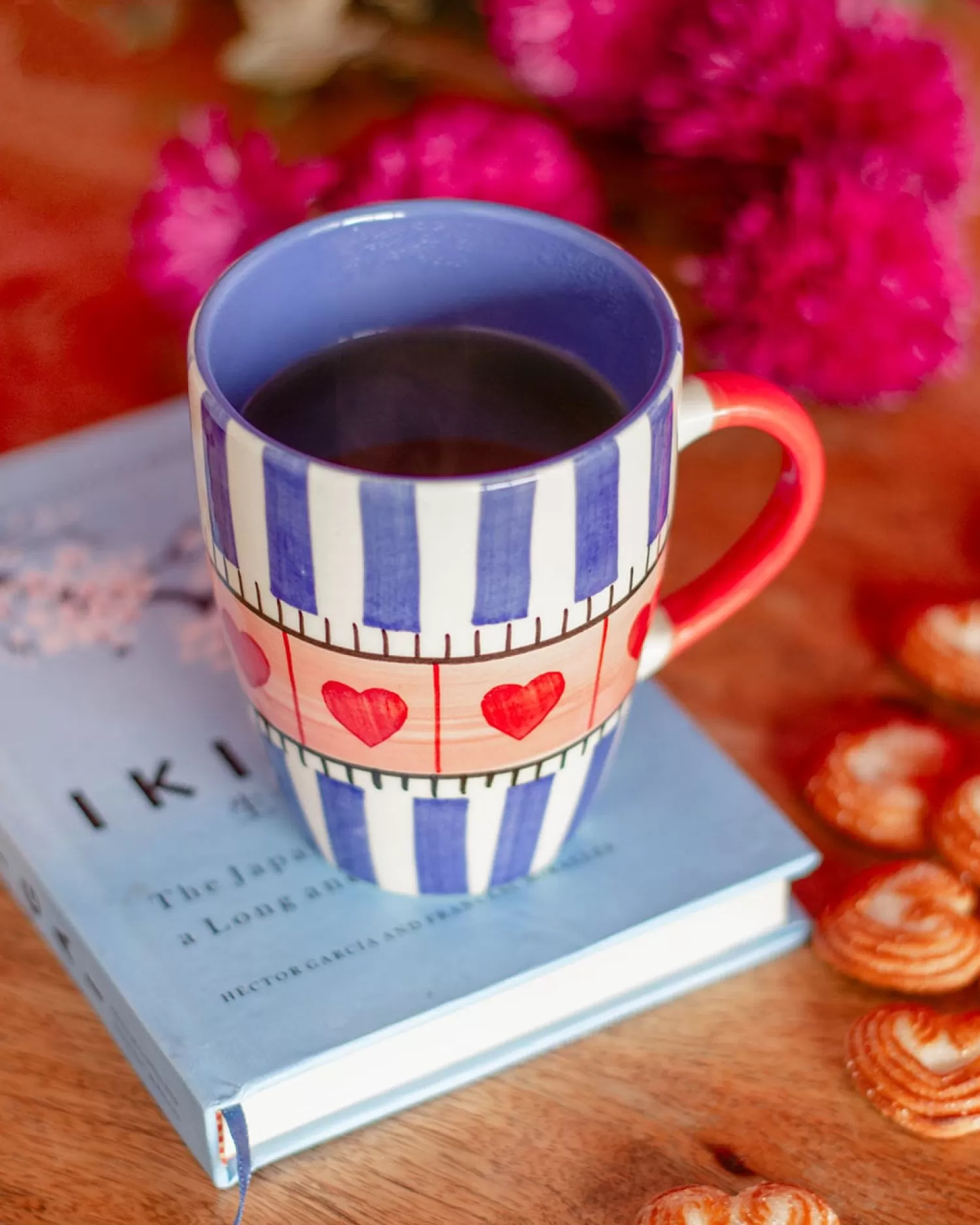 * Tea Cups & Coffee Mugs^Blue Hearts Handpainted Ceramic Mug