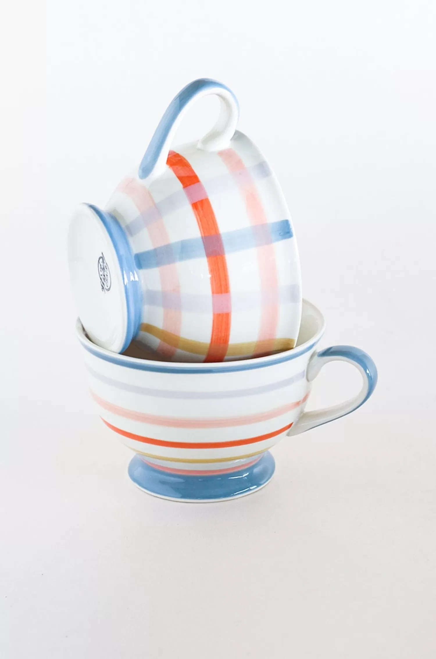 Indra Ceramics Tea Cups & Coffee Mugs^Checks & Stripes Handpainted Soup Bowls - Set Of 2