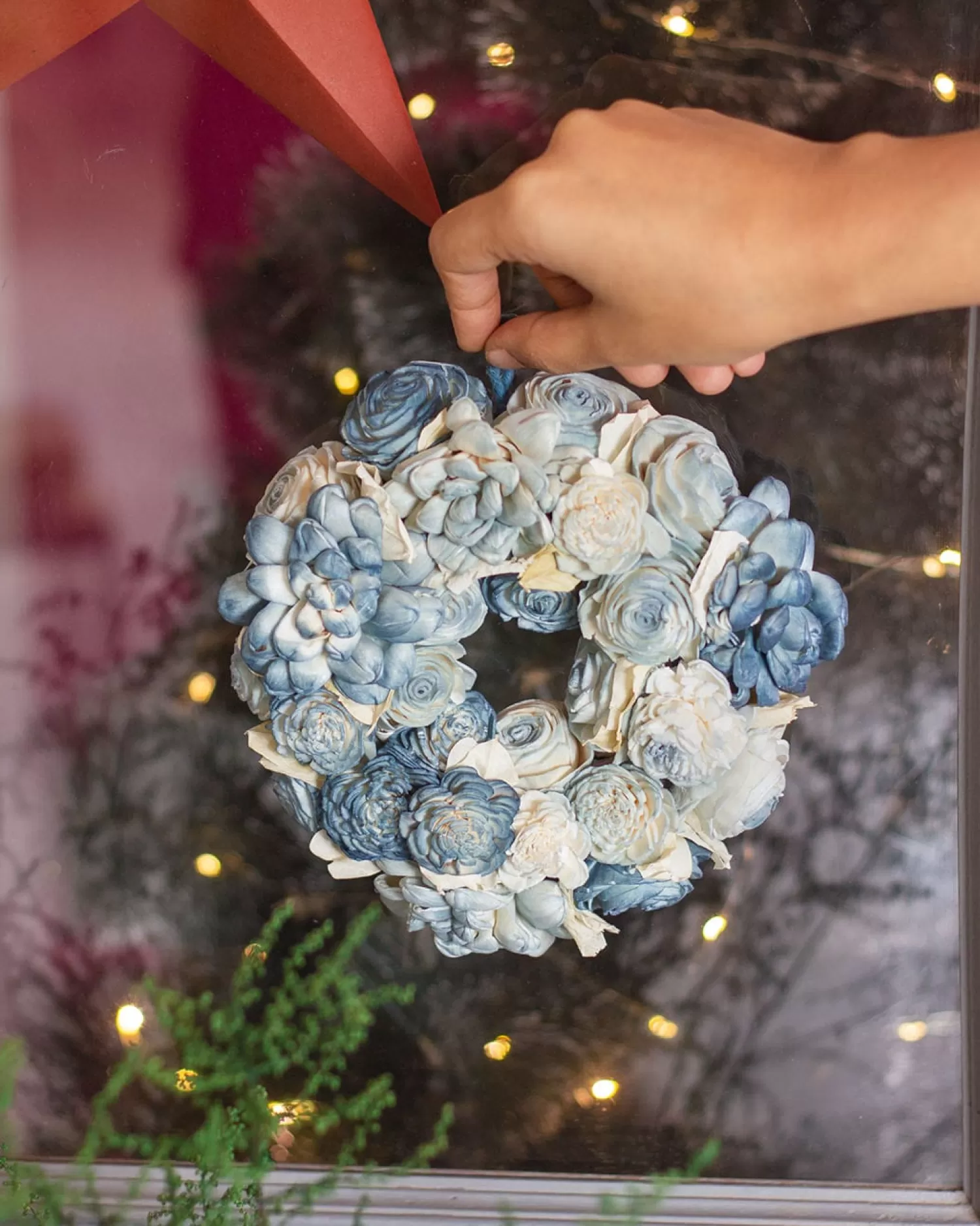 * Wall Decor^Dried Flowers Christmas Wreath - Blue