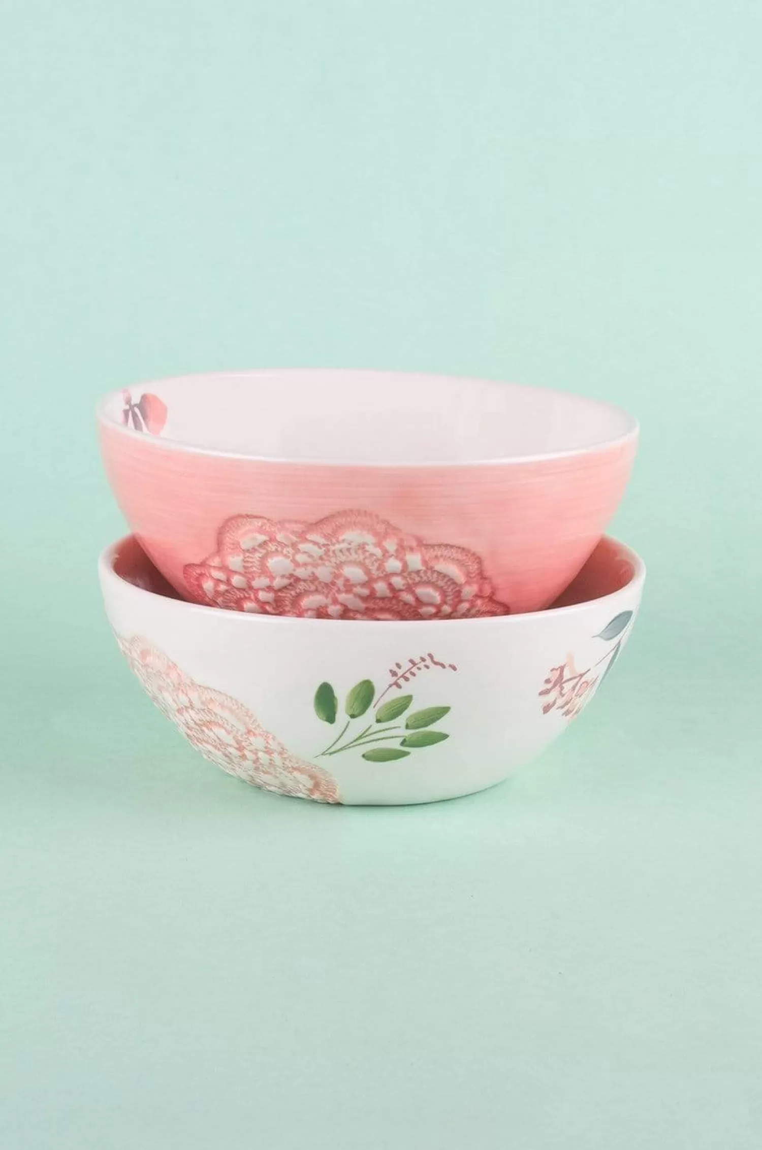 Indra Ceramics Bowls^Floral Lace Handpainted Bowl - Set Of 2