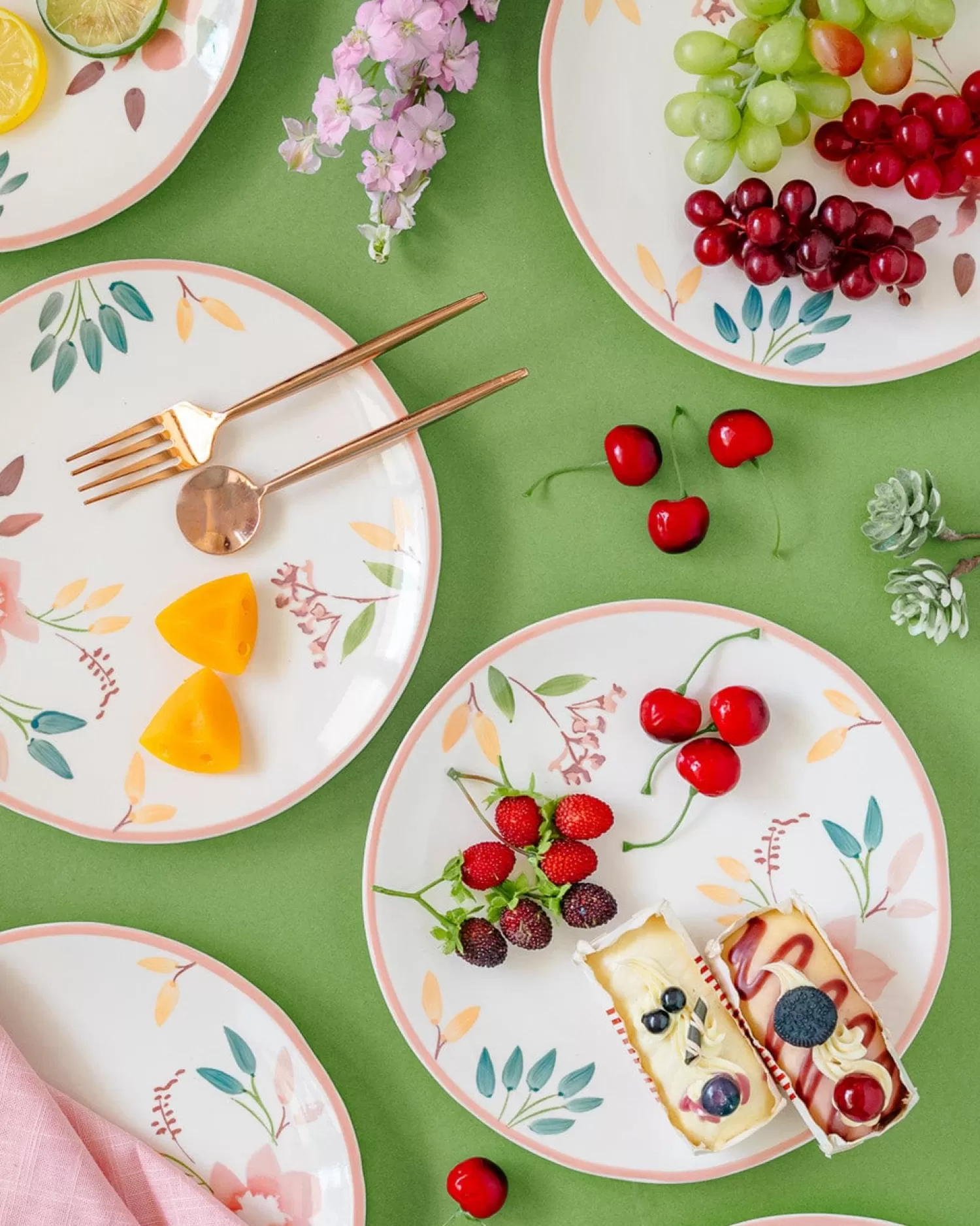 Indra Ceramics Plates^Floral Lace Handpainted Dinner Plates- Set Of 6 - 8 Inches