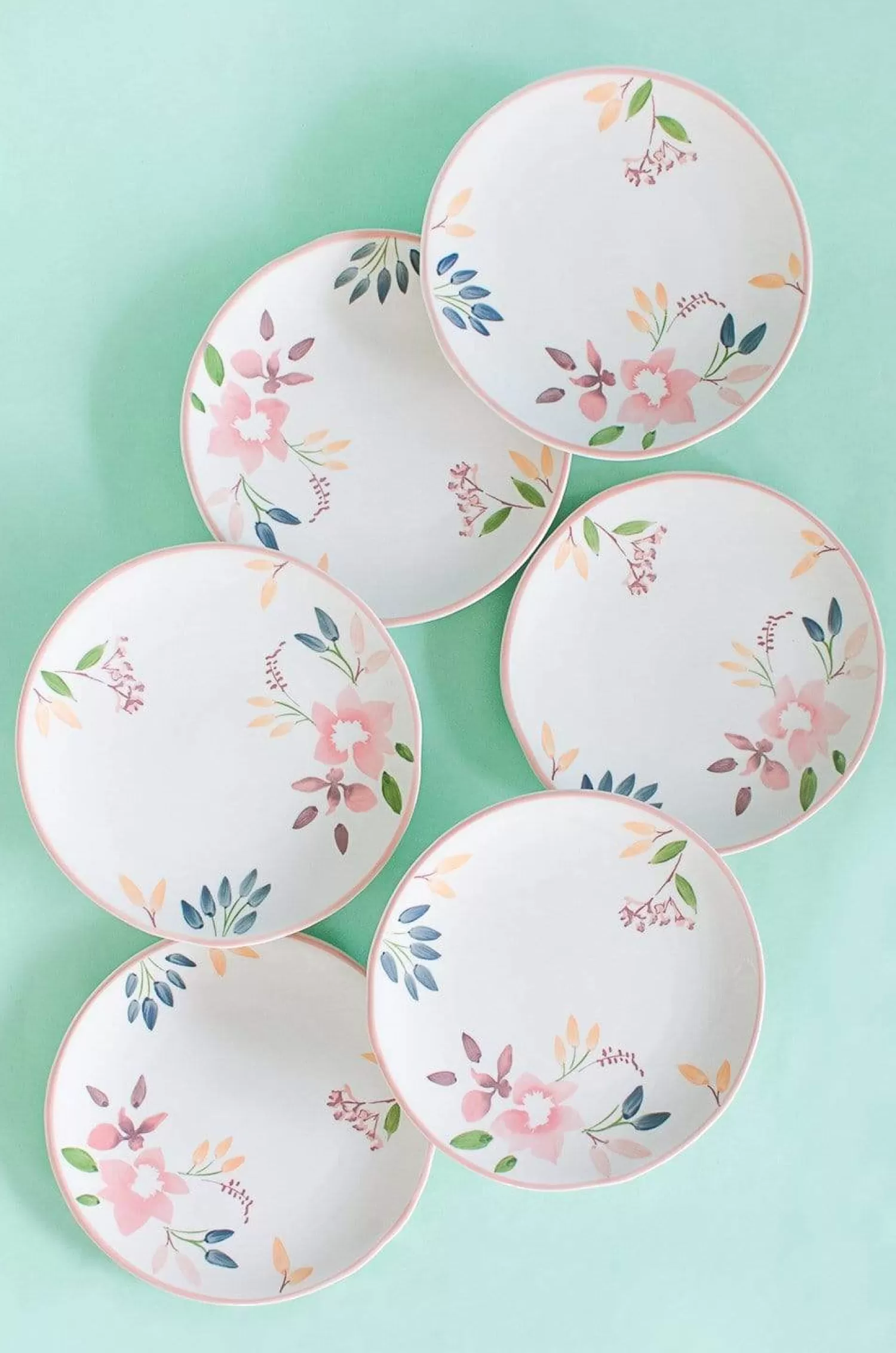 Indra Ceramics Plates^Floral Lace Handpainted Dinner Plates- Set Of 6 - 8 Inches