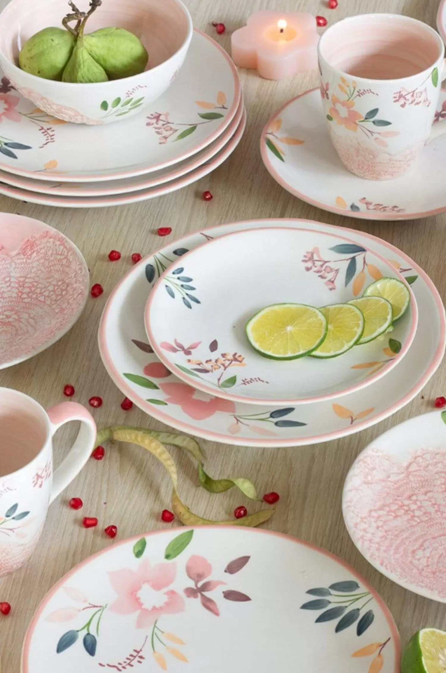 Indra Ceramics Plates^Floral Lace Handpainted Dinner Plates- Set Of 6 - 8 Inches