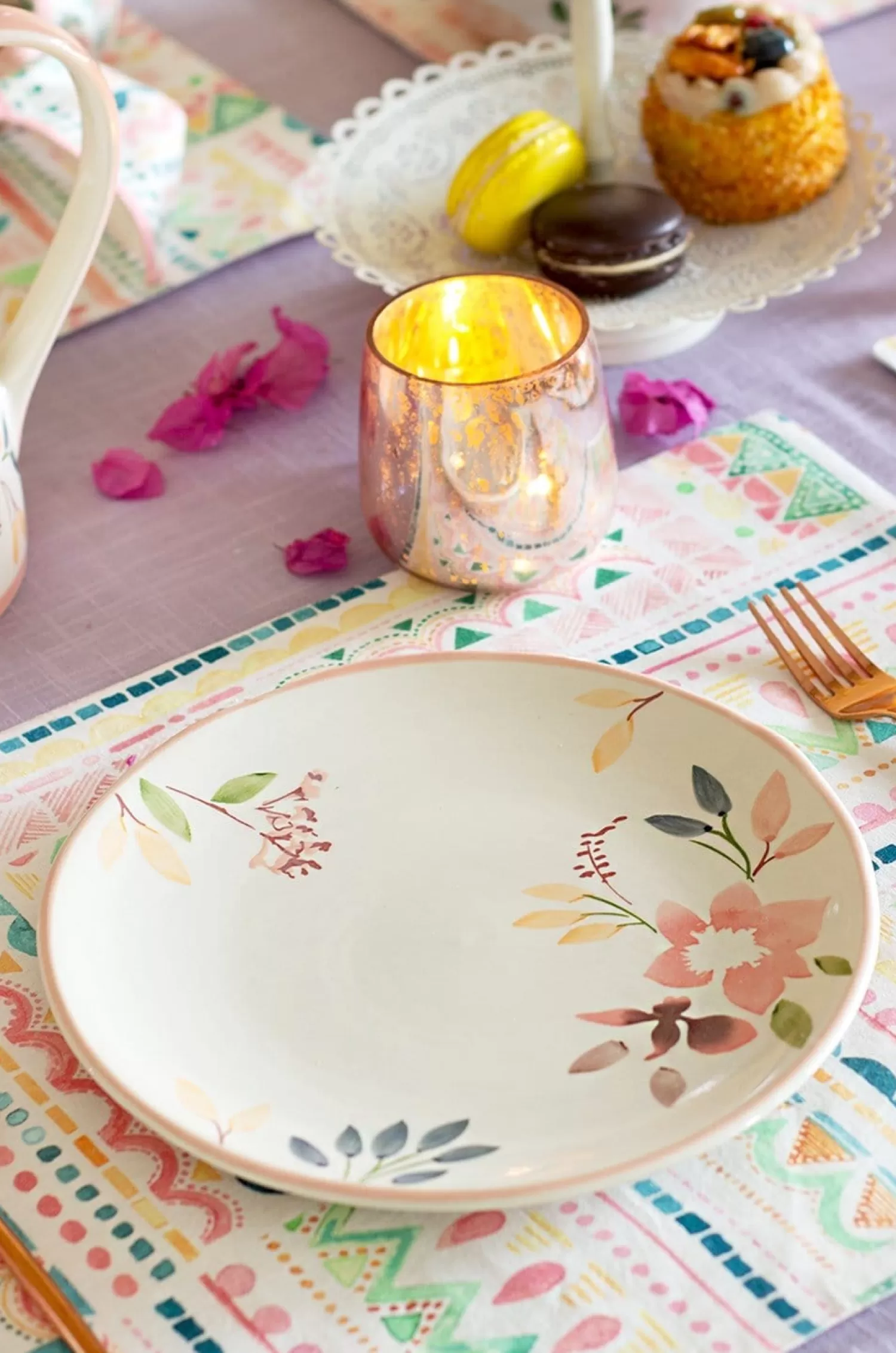 Indra Ceramics Plates^Floral Lace Handpainted Dinner Plates- Set Of 6 - 8 Inches