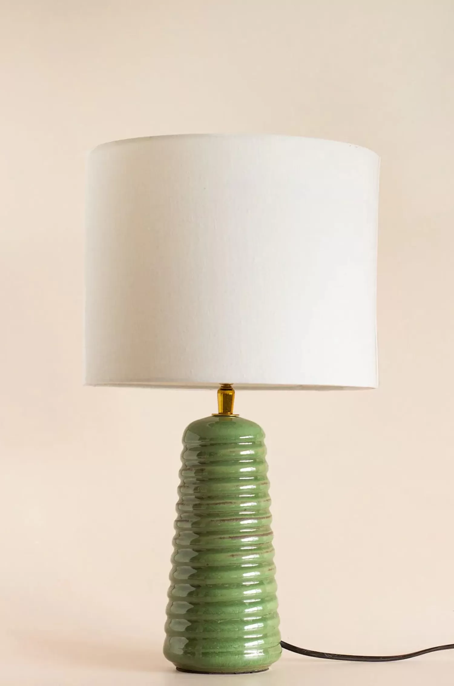 Befarah Lighting^Helix Ceramic Lamp With Lampshade - Reactive Green