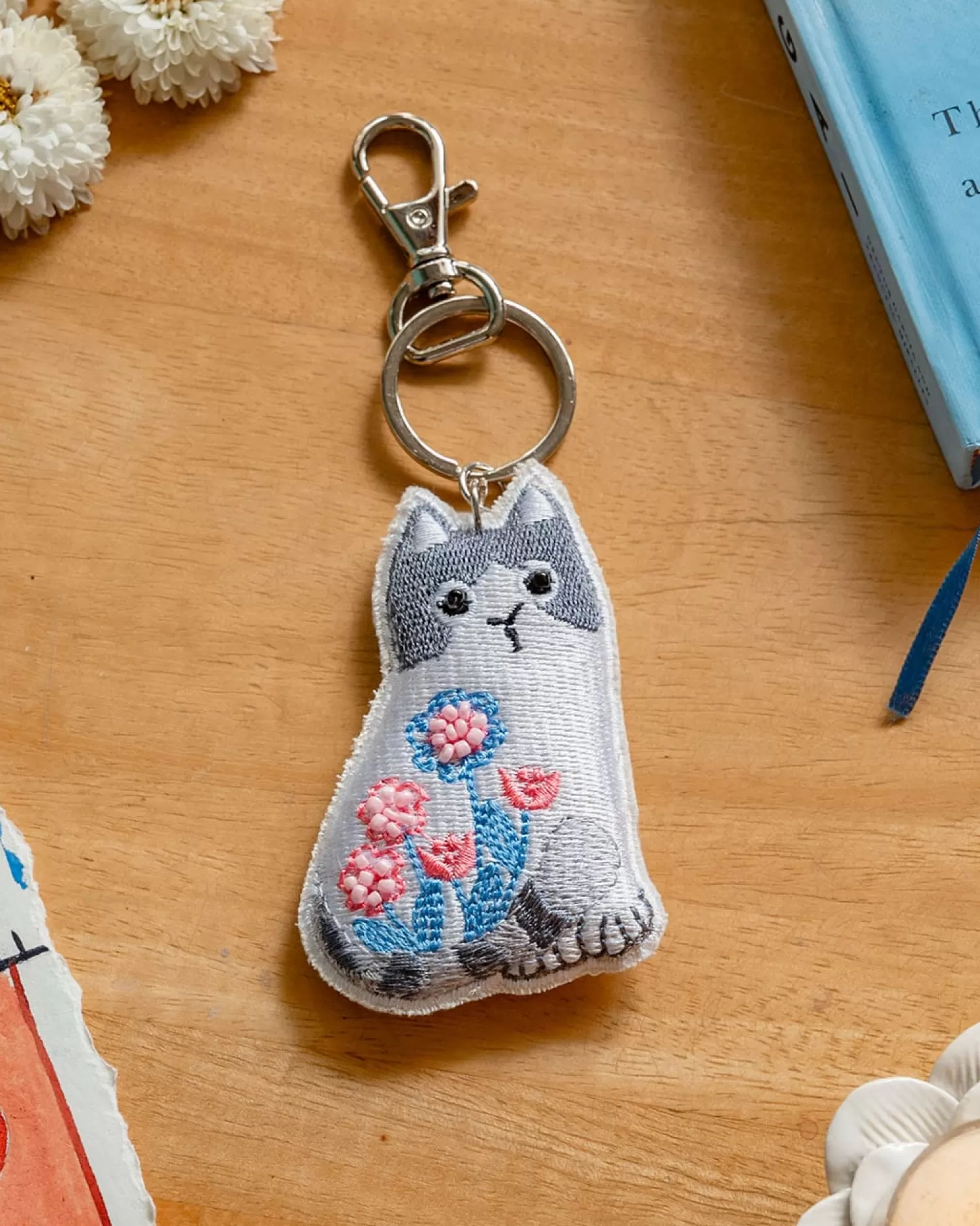 * Storage^Kitkat Hand Embroidered Keychain