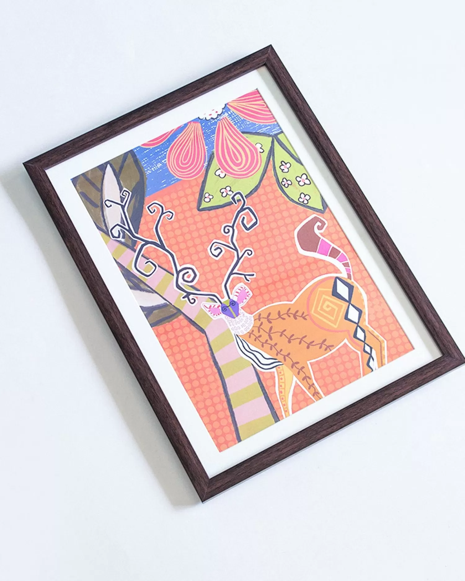 * Wall Decor^Modern Stag Sketch With Wooden Framing