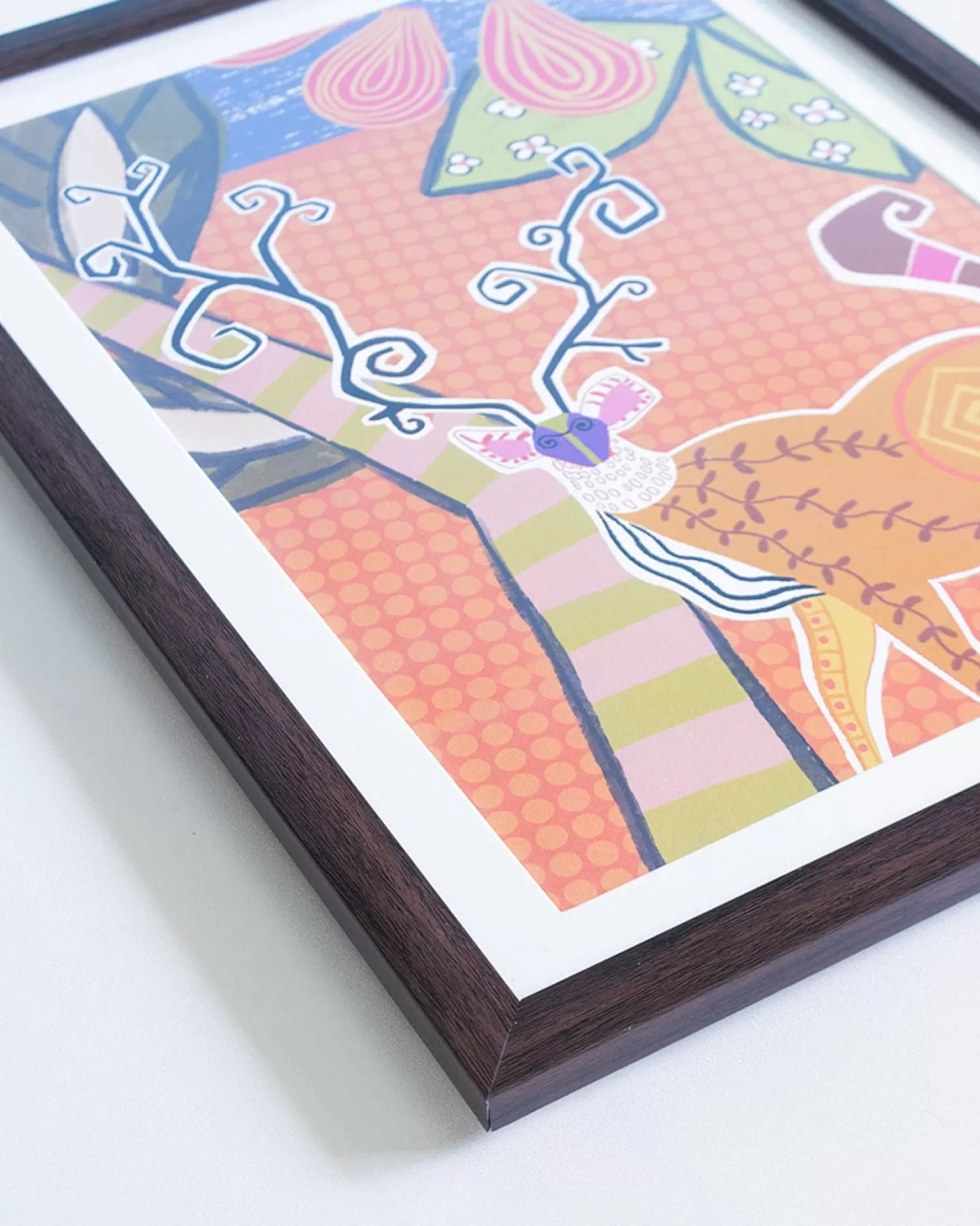 * Wall Decor^Modern Stag Sketch With Wooden Framing