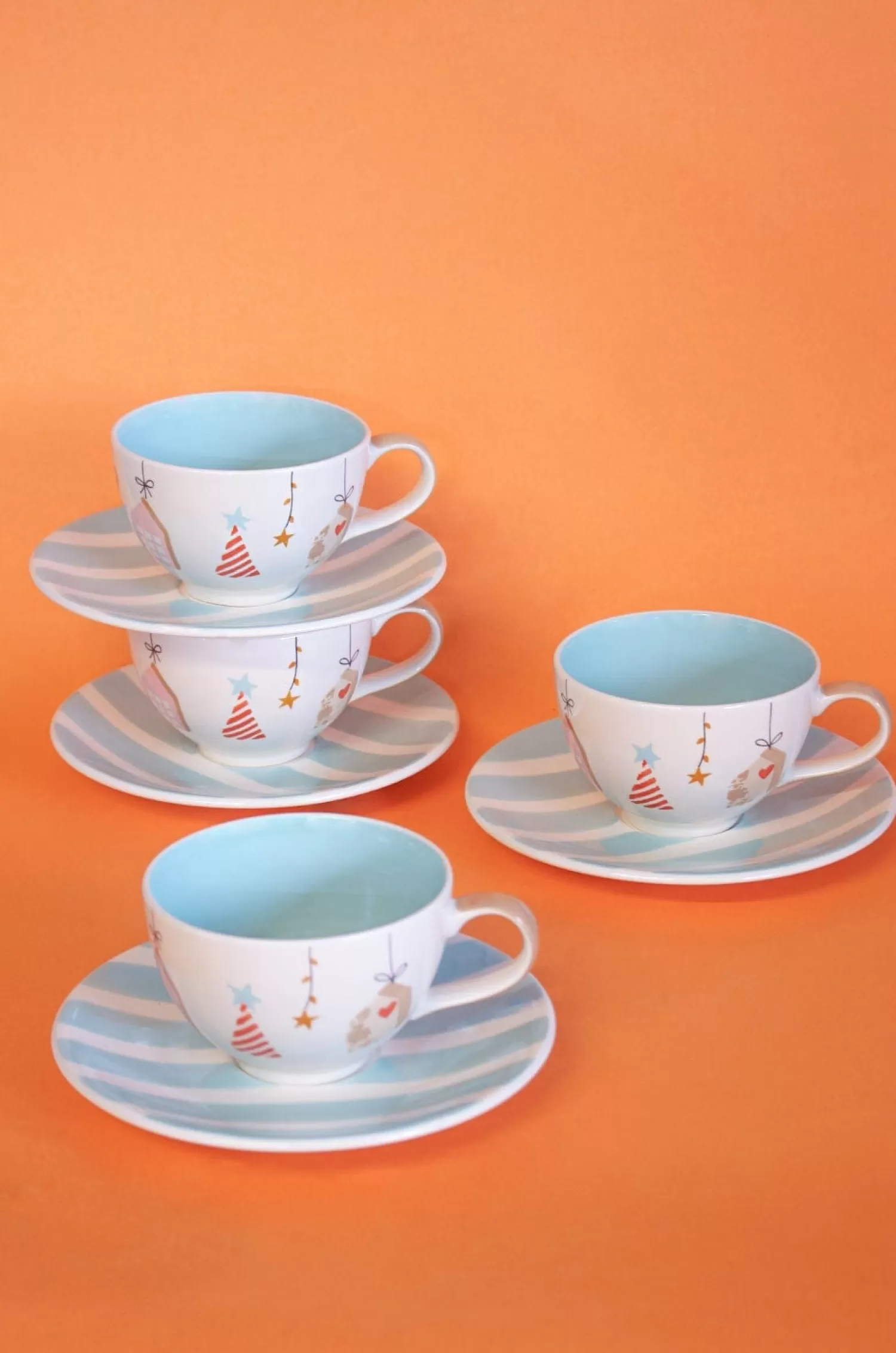 Indra Ceramics Twc Tea^Peaches And Cream Handpainted Ceramic Teacups & Saucers - Set Of 4