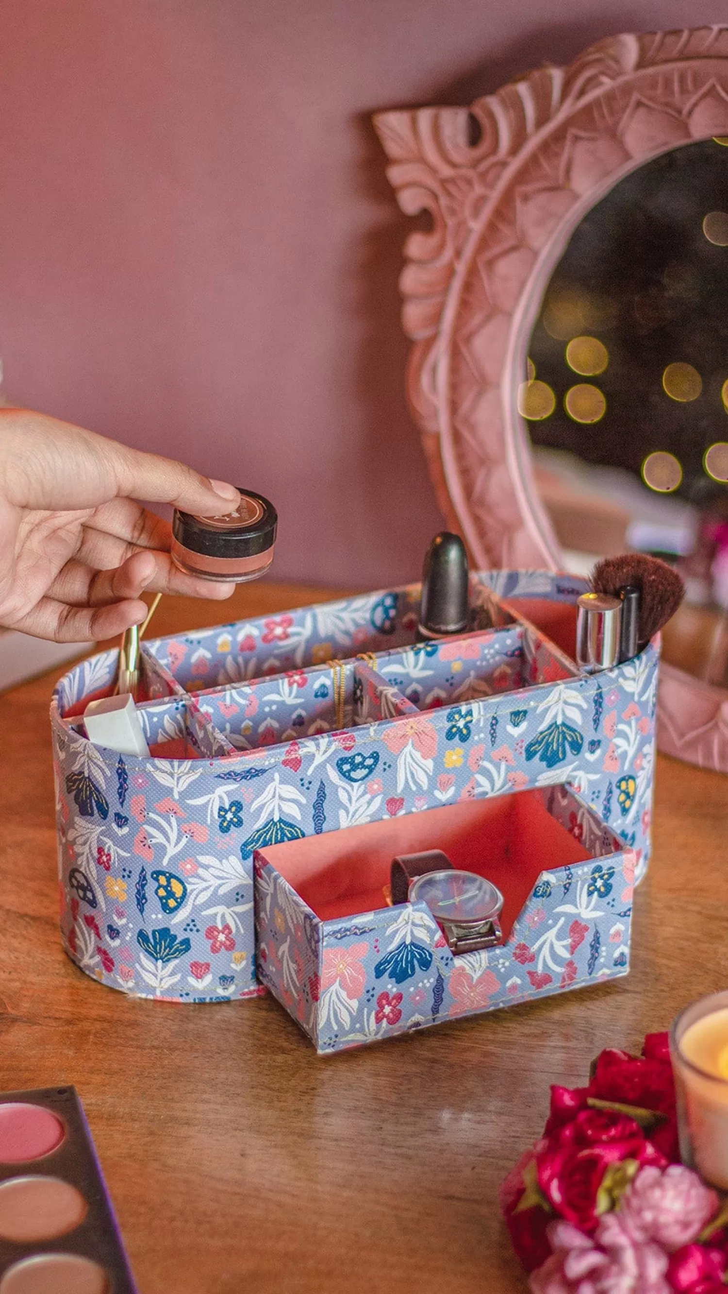 * Desk Accessories & Little Treats^Pearlised Paper Leather 7 In 1 Desk Organiser- Blue Meadow