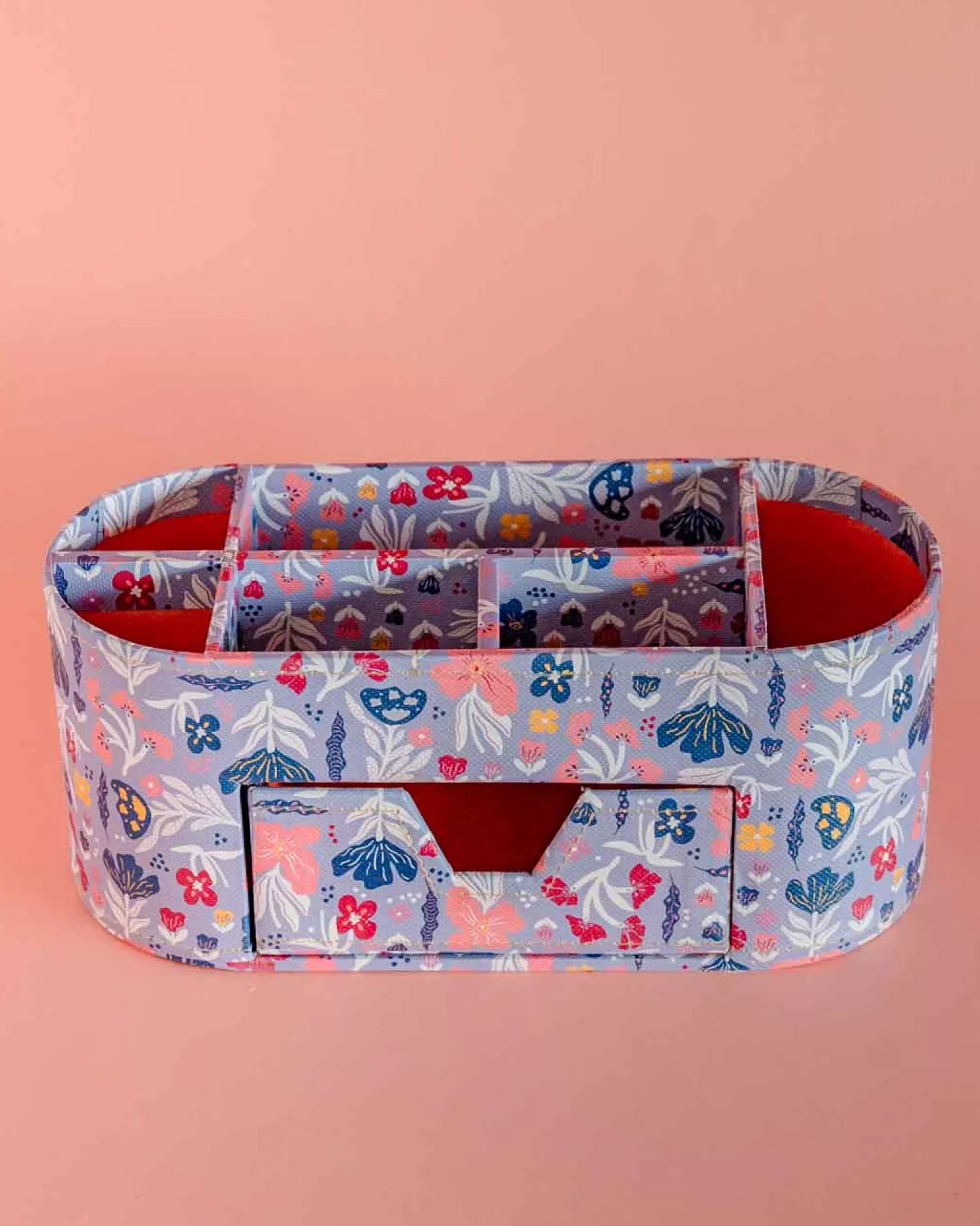 * Storage^Pearlised Paper Leather 7 In 1 Desk Organiser- Blue Meadow