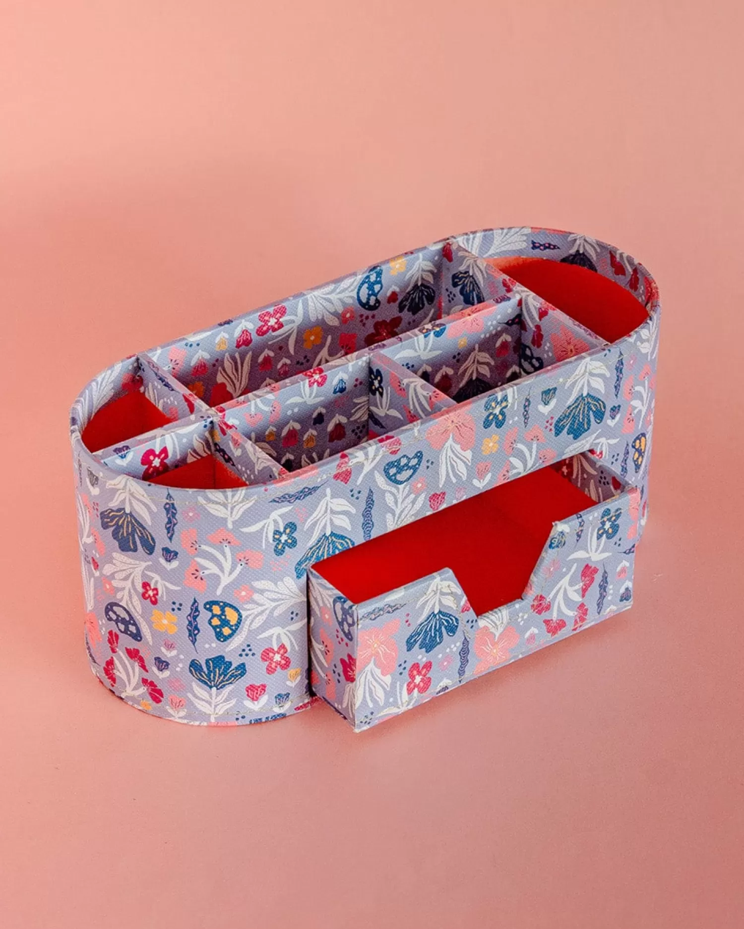 * Storage^Pearlised Paper Leather 7 In 1 Desk Organiser- Blue Meadow