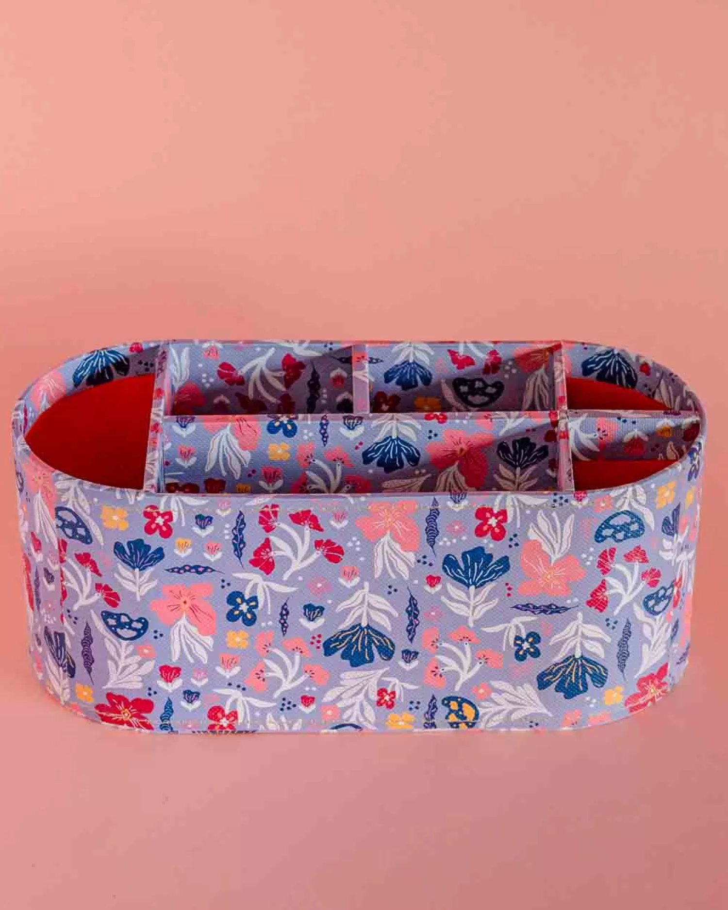 * Storage^Pearlised Paper Leather 7 In 1 Desk Organiser- Blue Meadow