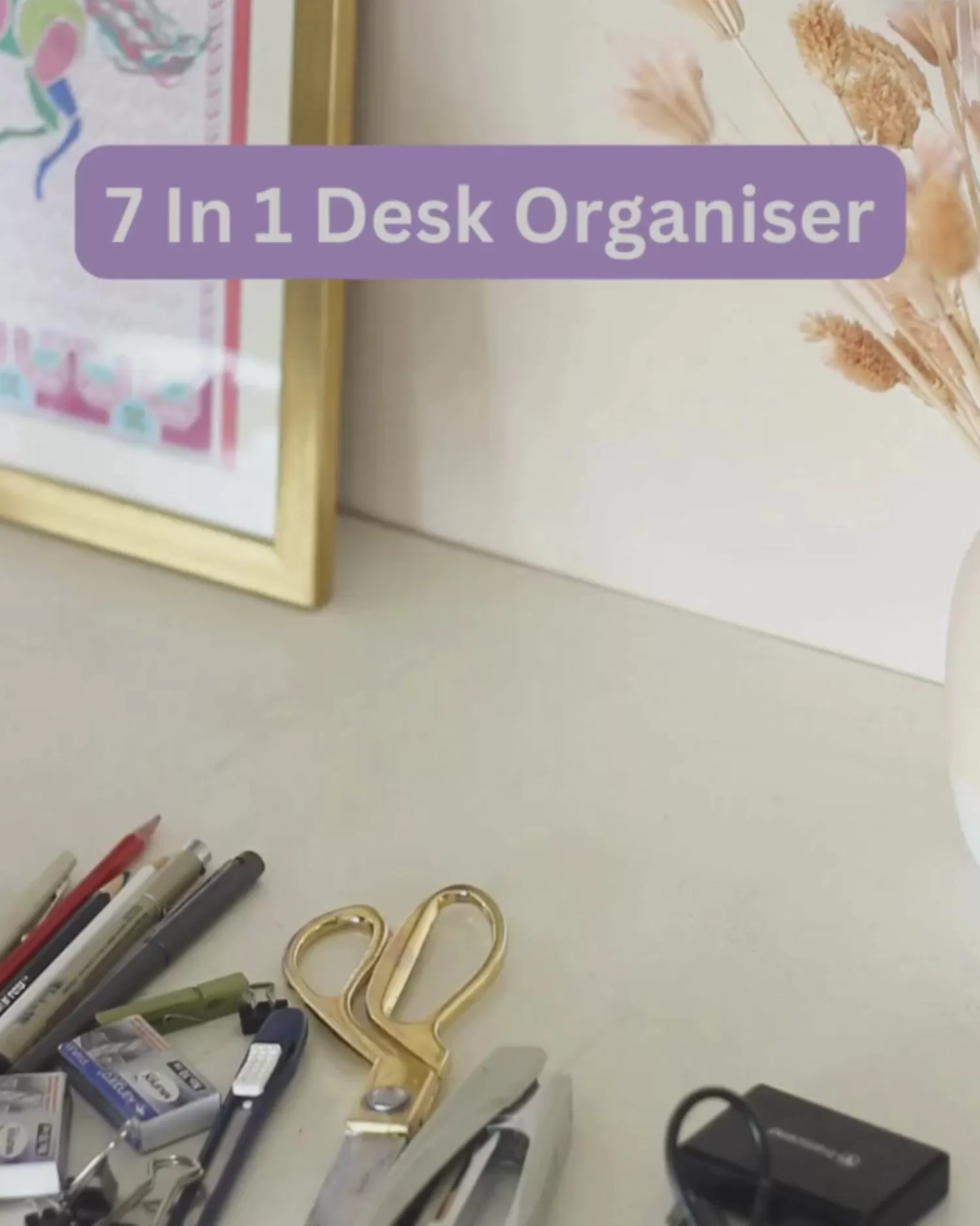 * Storage^Pearlised Paper Leather 7 In 1 Desk Organiser- Blue Meadow