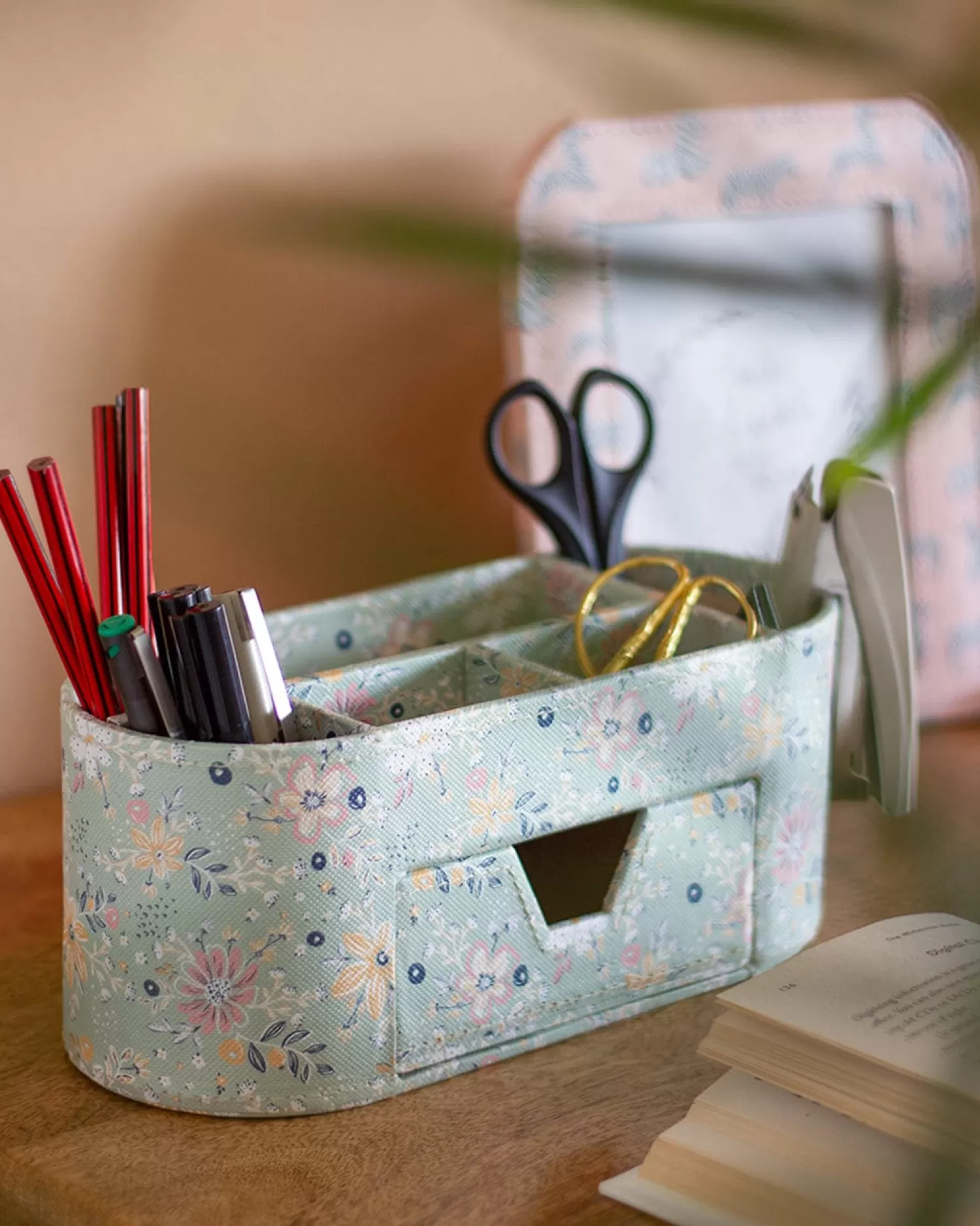 * Desk Accessories & Little Treats^Pearlised Paper Leather 7 In 1 Desk Organiser- Garden Fog