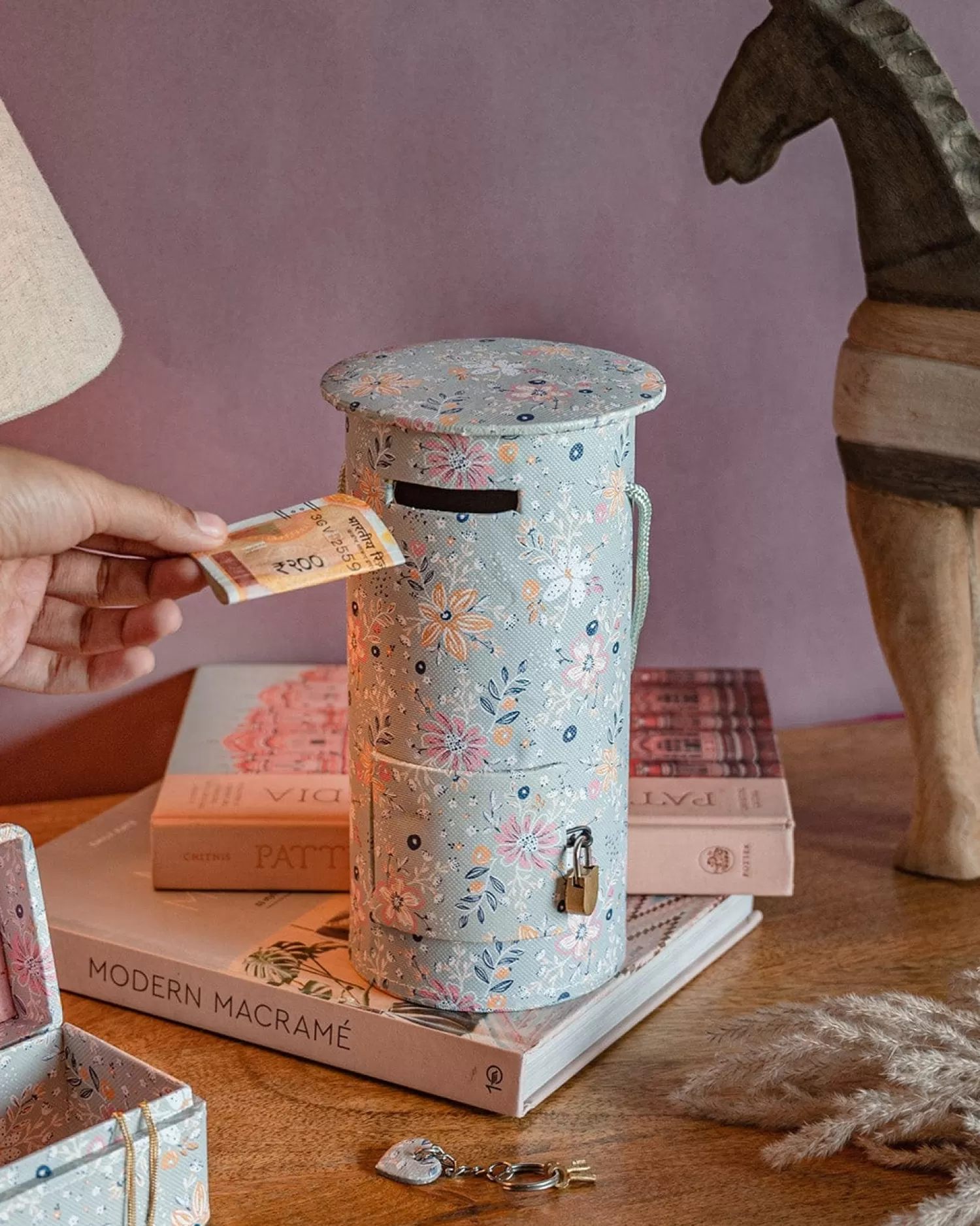 * Desk Accessories & Little Treats^Pearlised Paper Leather Round Piggy Bank - Garden Fog