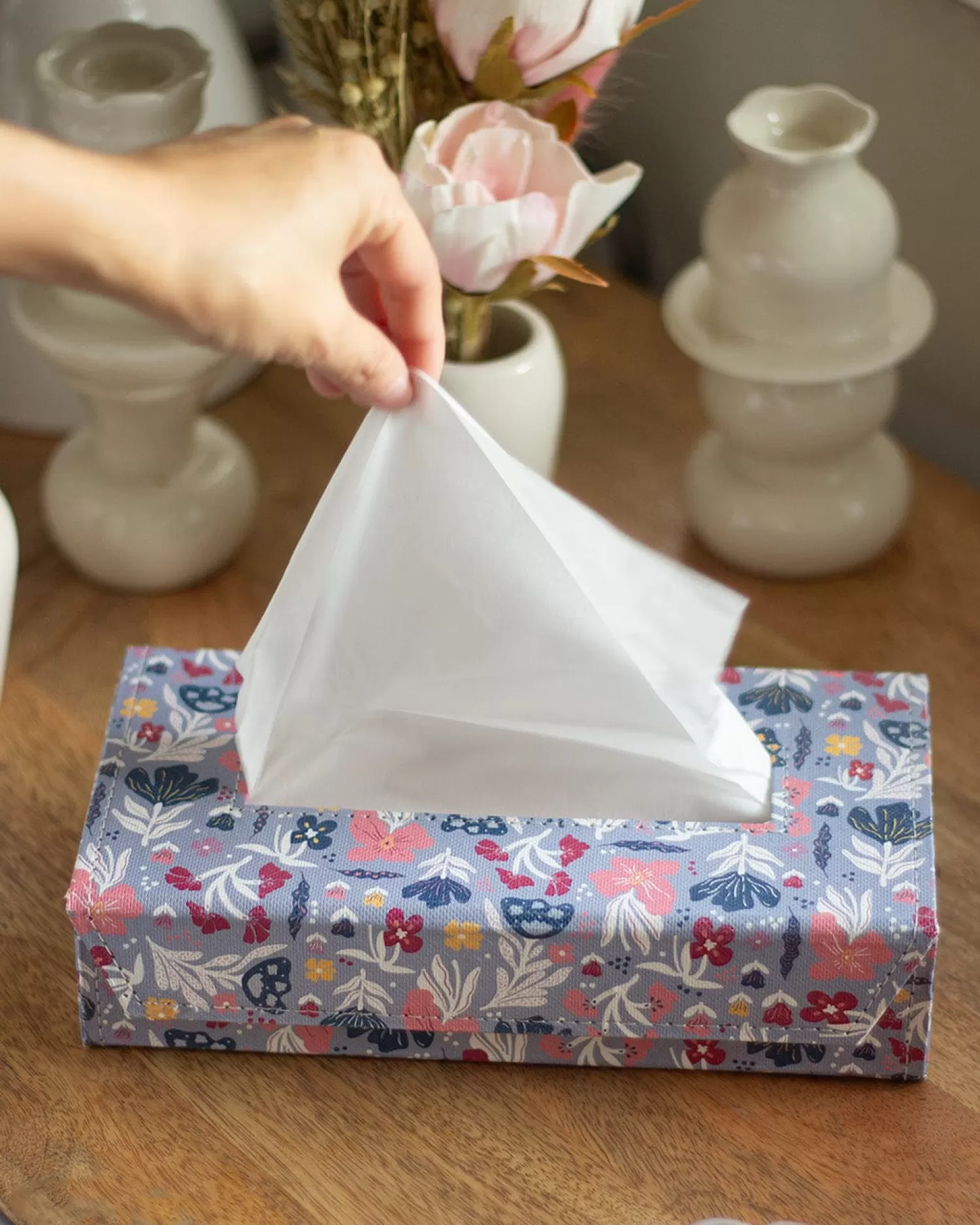 * Storage^Pearlised Paper Leather Tissue Box- Blue Meadow