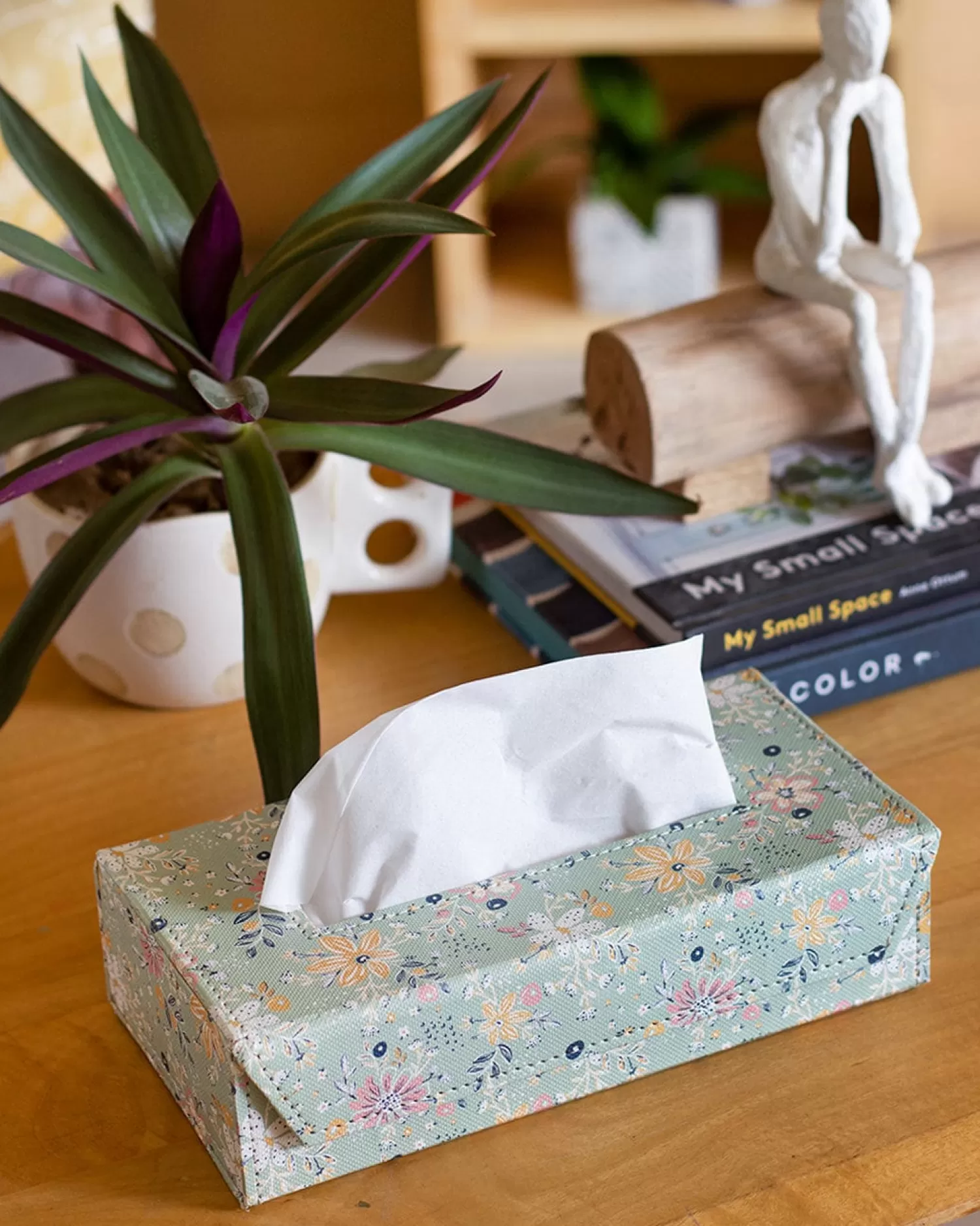 * Storage^Pearlised Paper Leather Tissue Box- Garden Fog