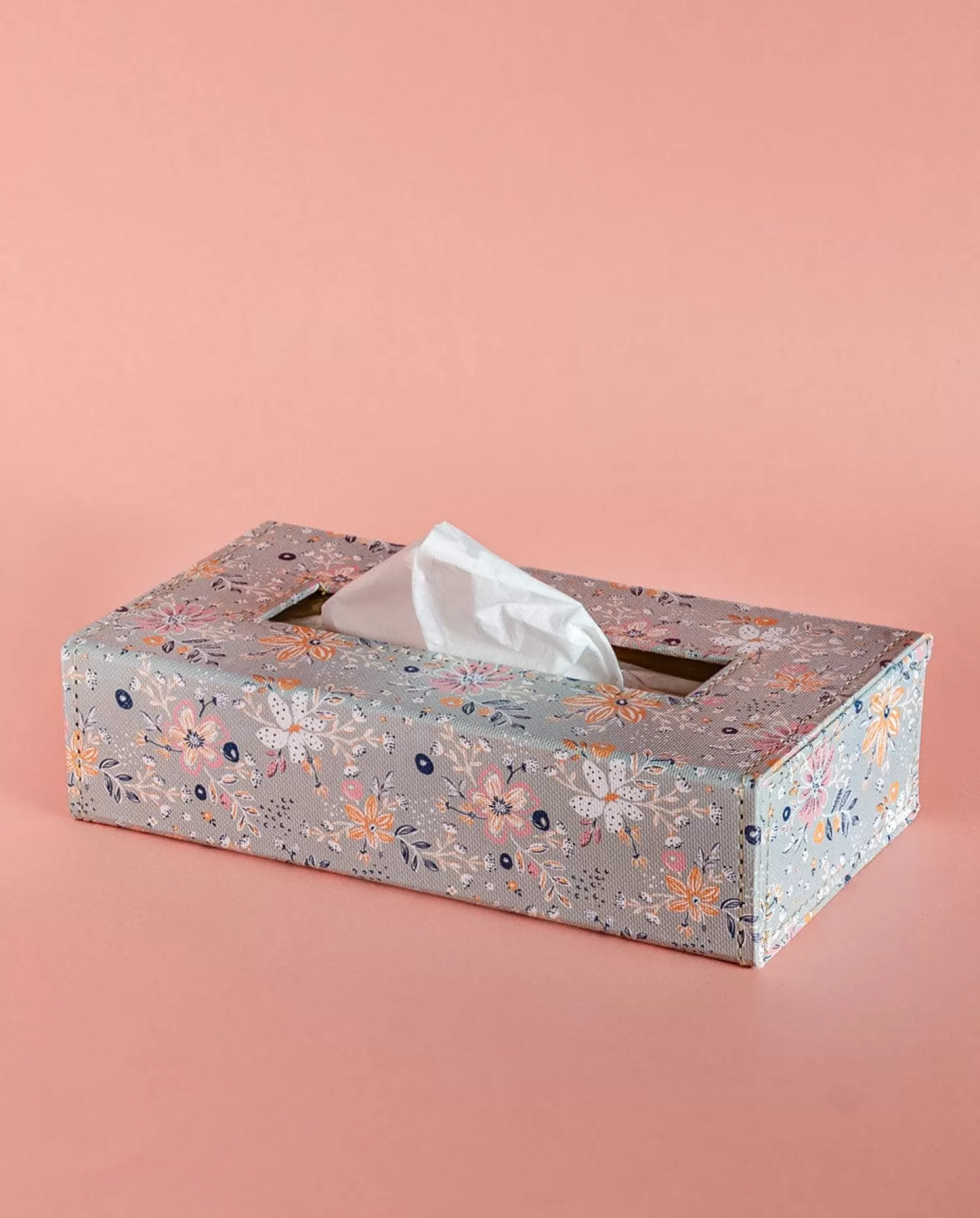 * Storage^Pearlised Paper Leather Tissue Box- Garden Fog