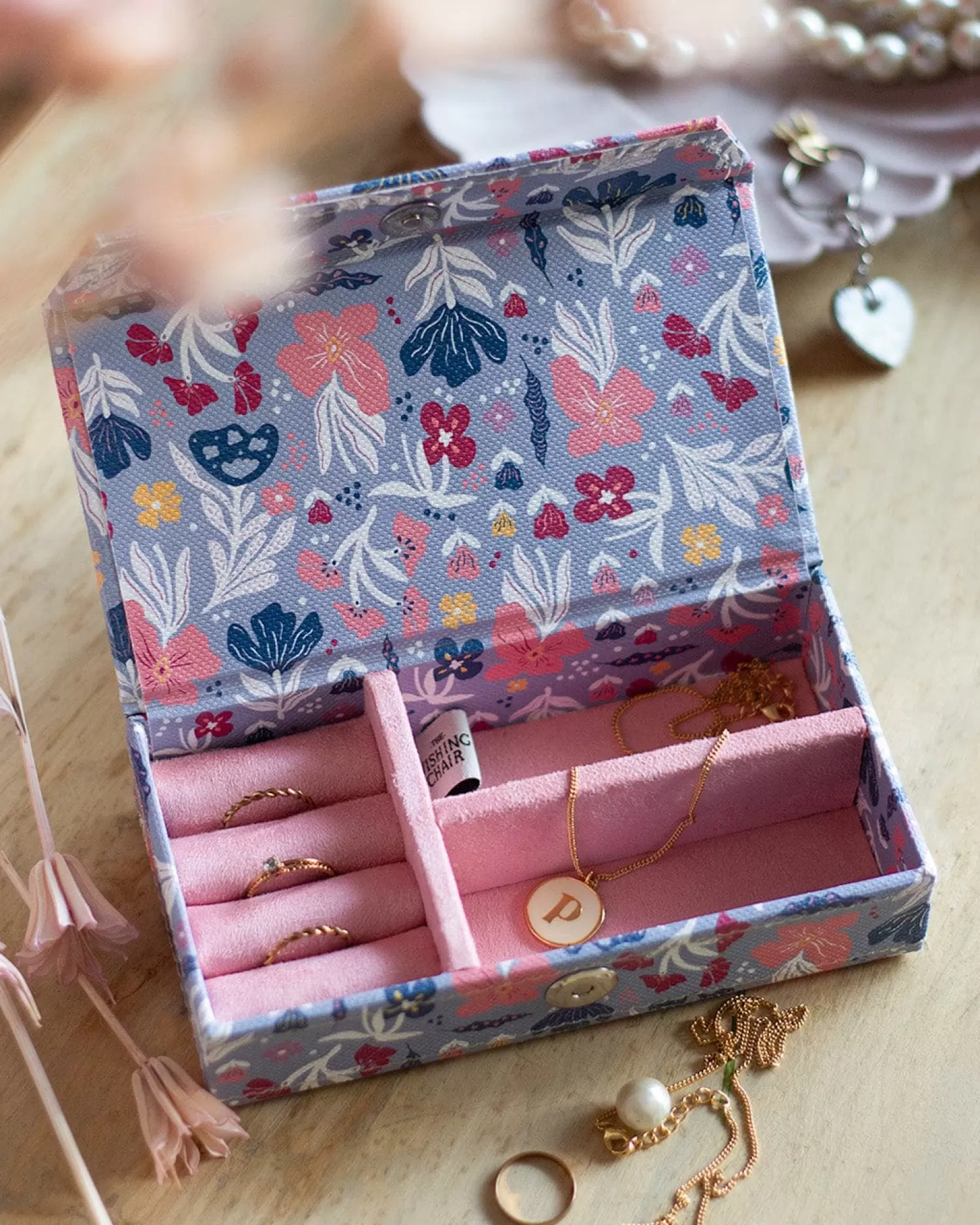 * Storage^Pearlised Paper Leather Travel Jewellery Box Small - Blue Meadow