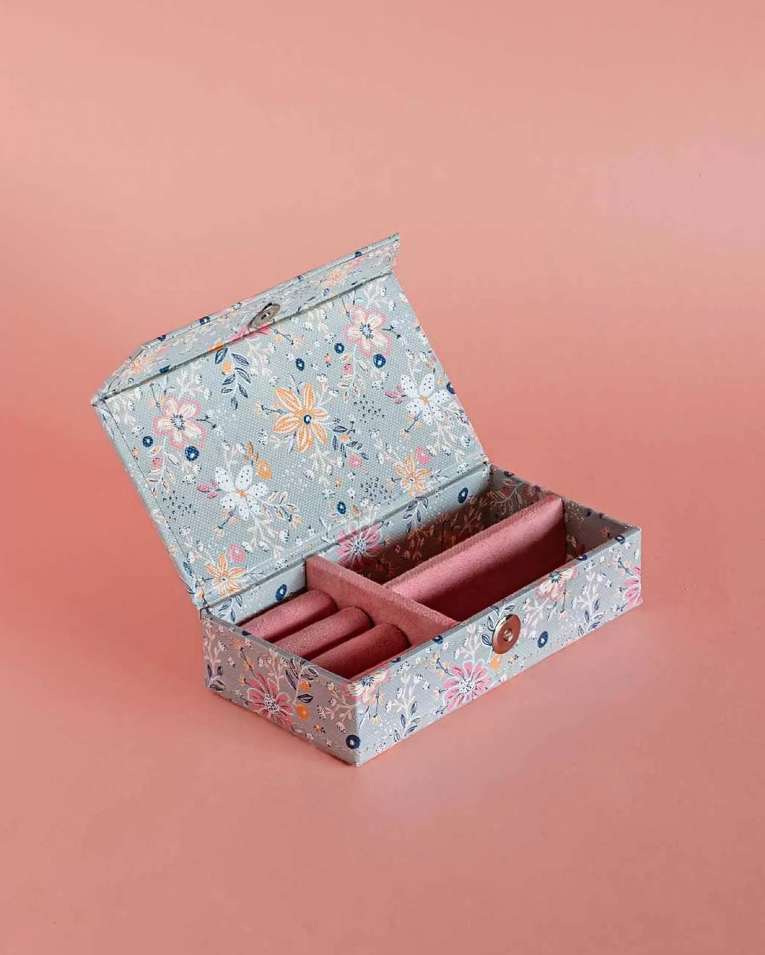 * Storage^Pearlised Paper Leather Travel Jewellery Box Small - Garden Fog