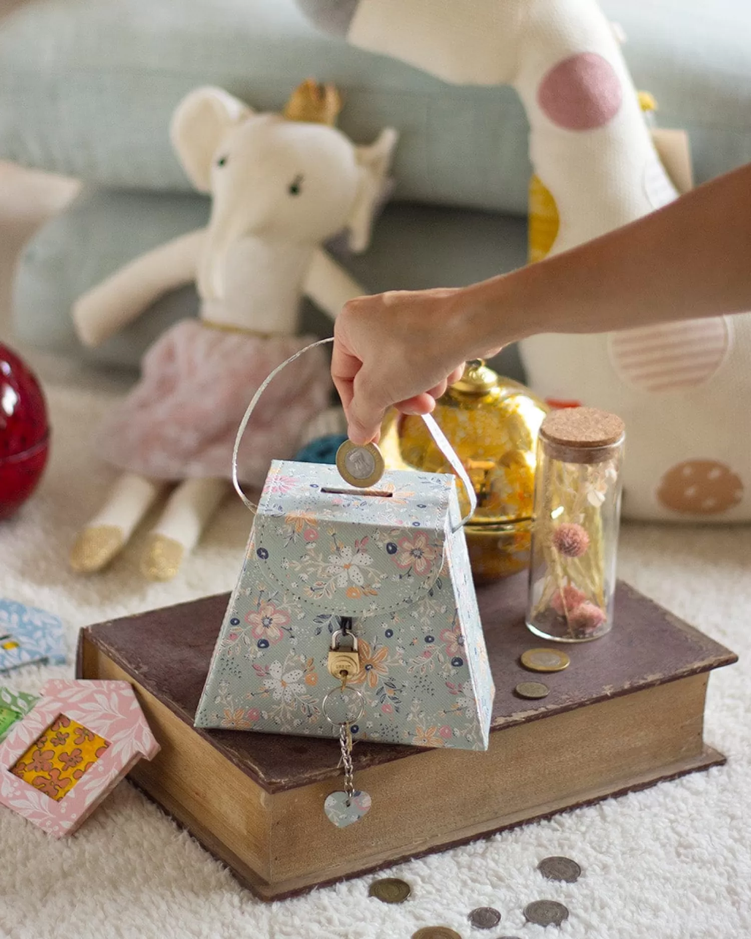 * Desk Accessories & Little Treats^Pearlised Paper Leather Triangle Piggy Bank - Garden Fog