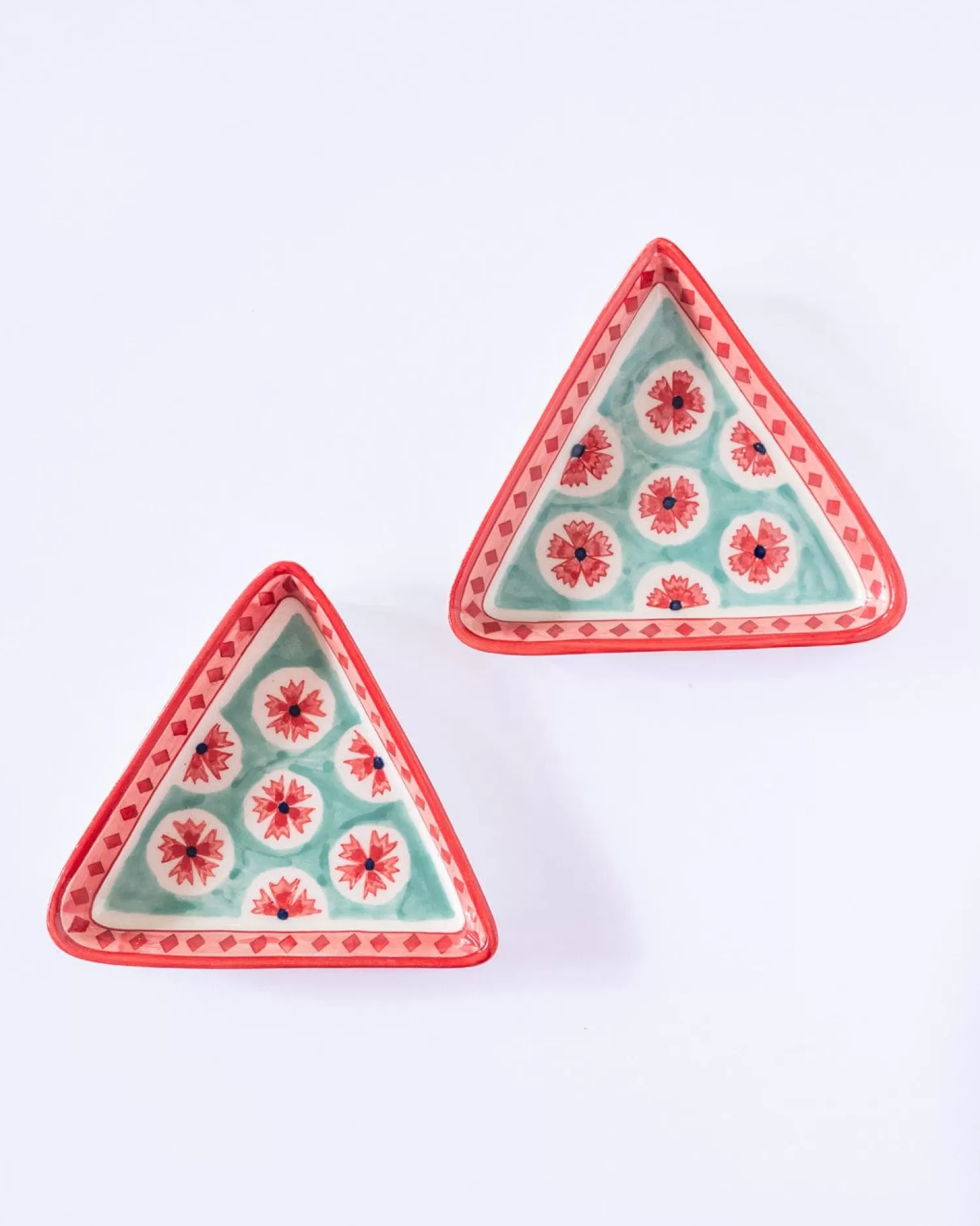 * Bowls^Poppies & Play Handpainted Triangular Plates - Set Of 2