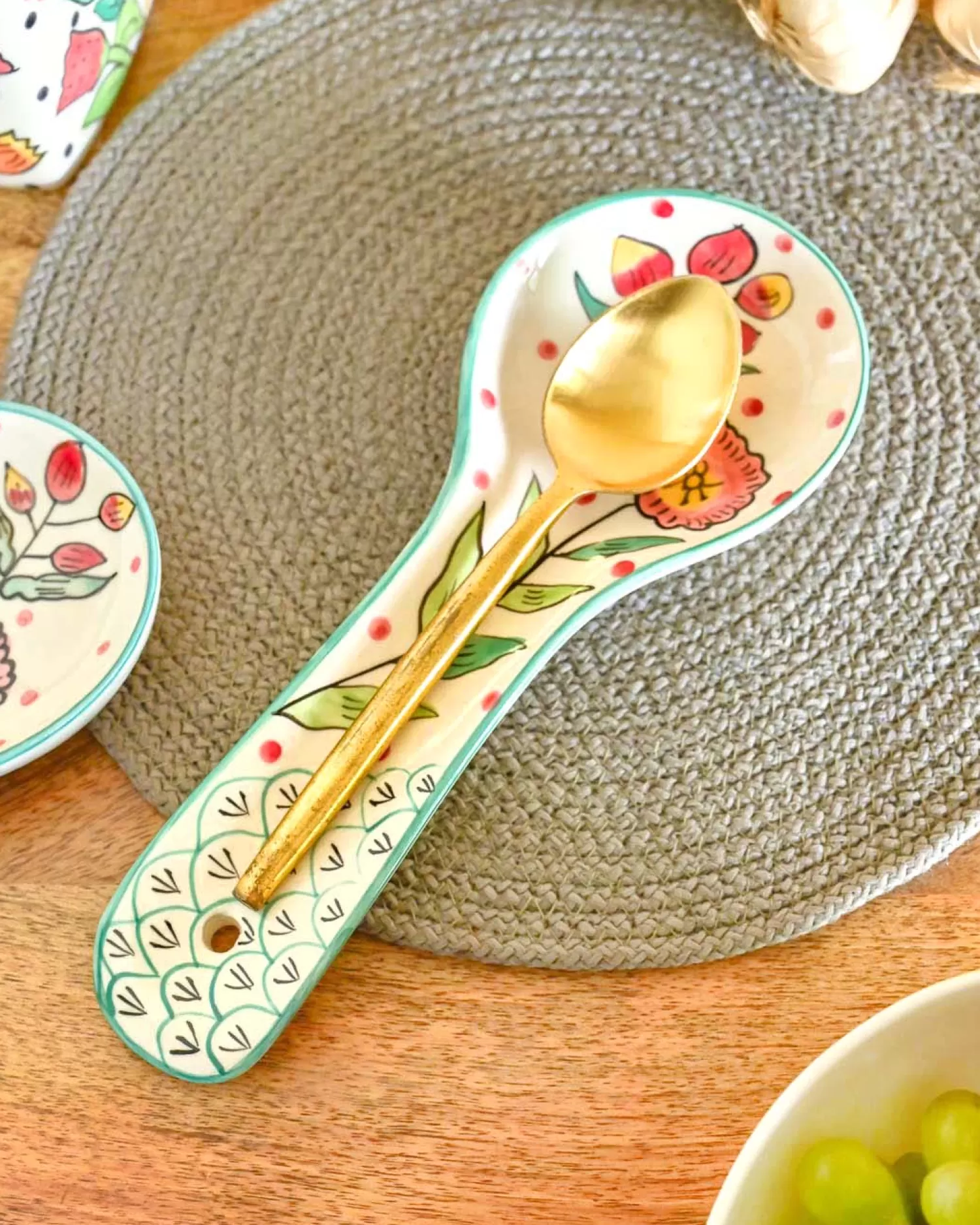 Minhas Pottery Kitchen Accessories^Poppy Petals Handpainted Spoon Rest