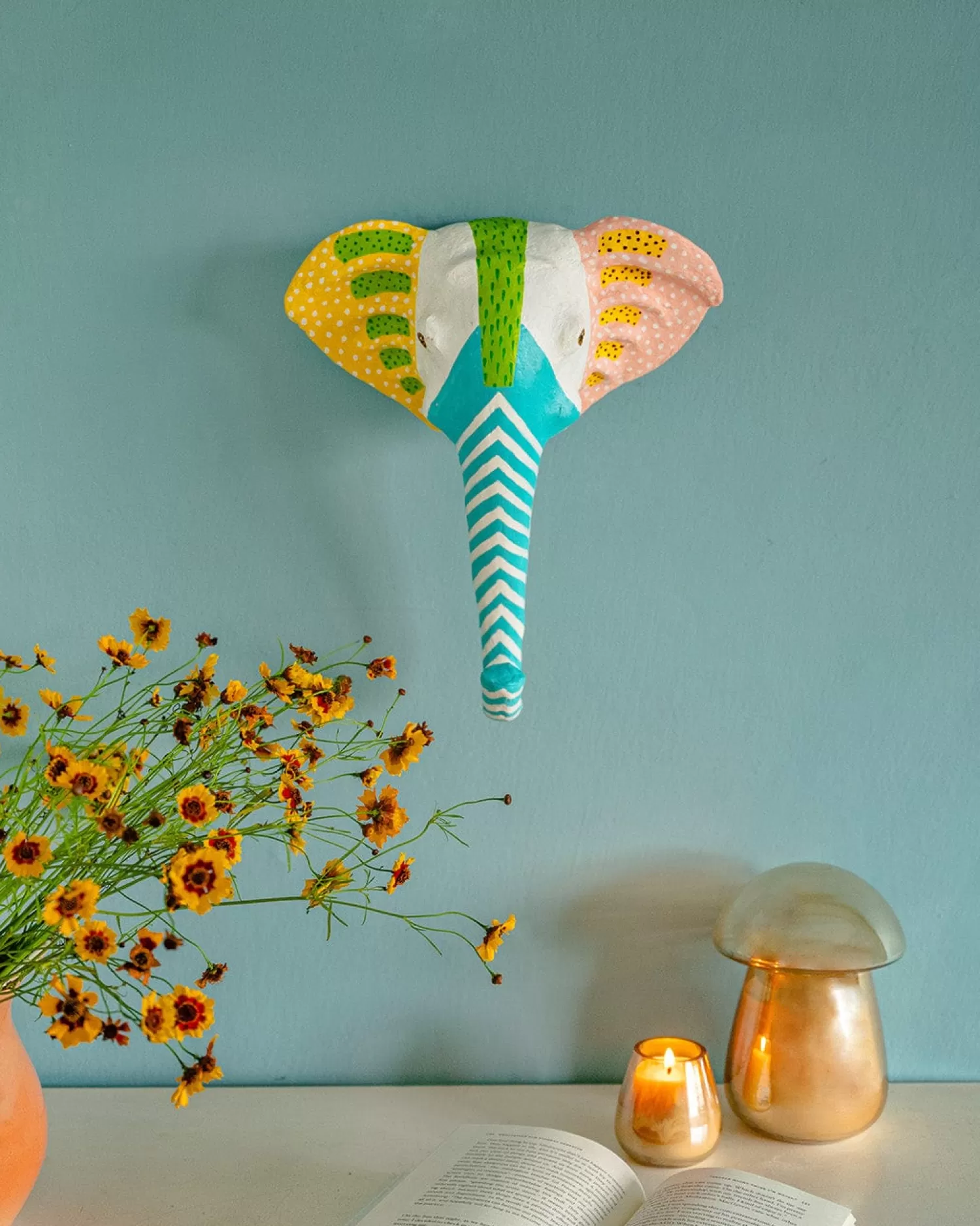 * Desk Accessories & Little Treats^Psychedelic Ellie Handpainted Paper Mache Wall Decor Head