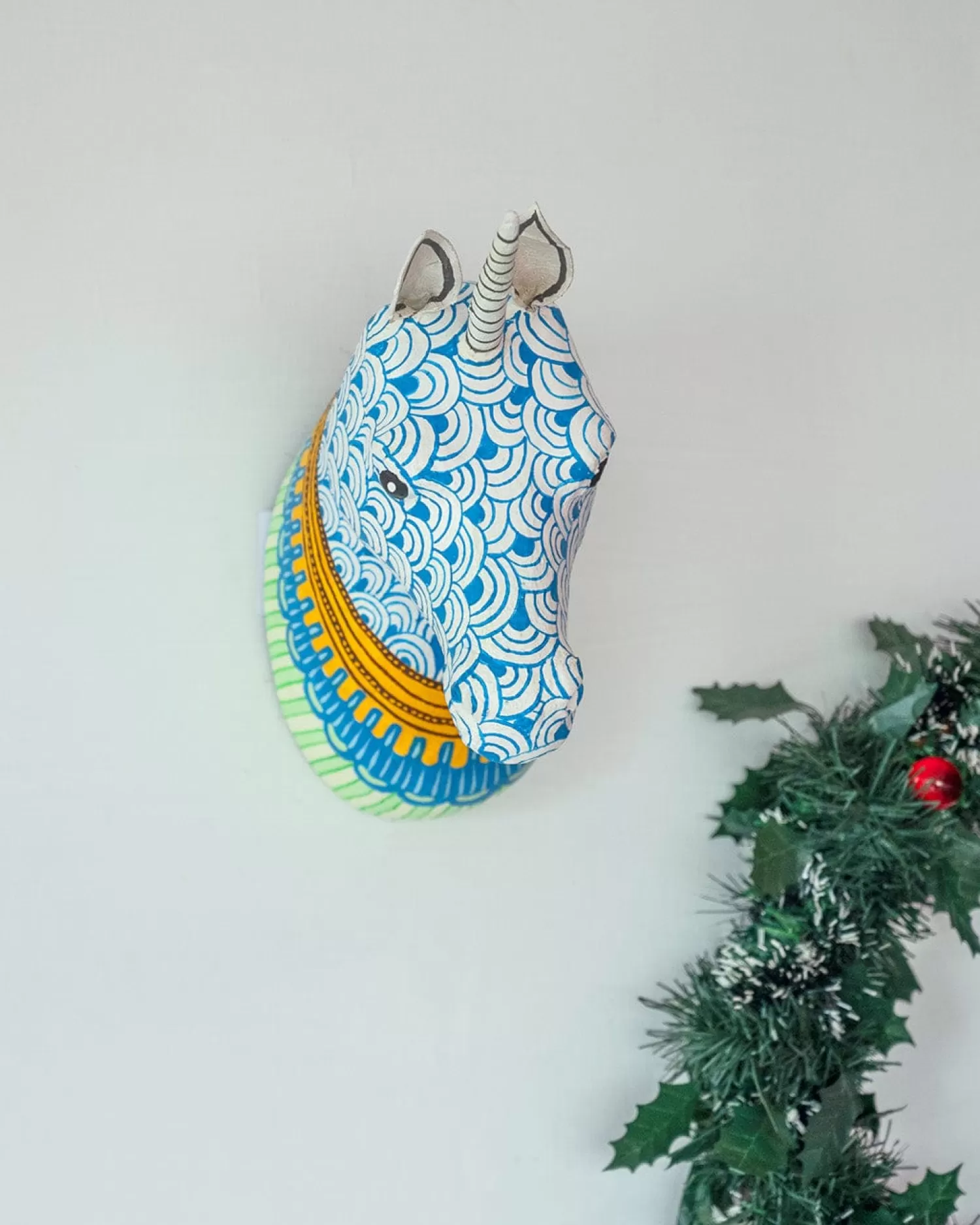 * Decorative Accents^Psychedelic Unicorn Handpainted Paper Mache Wall Decor Head
