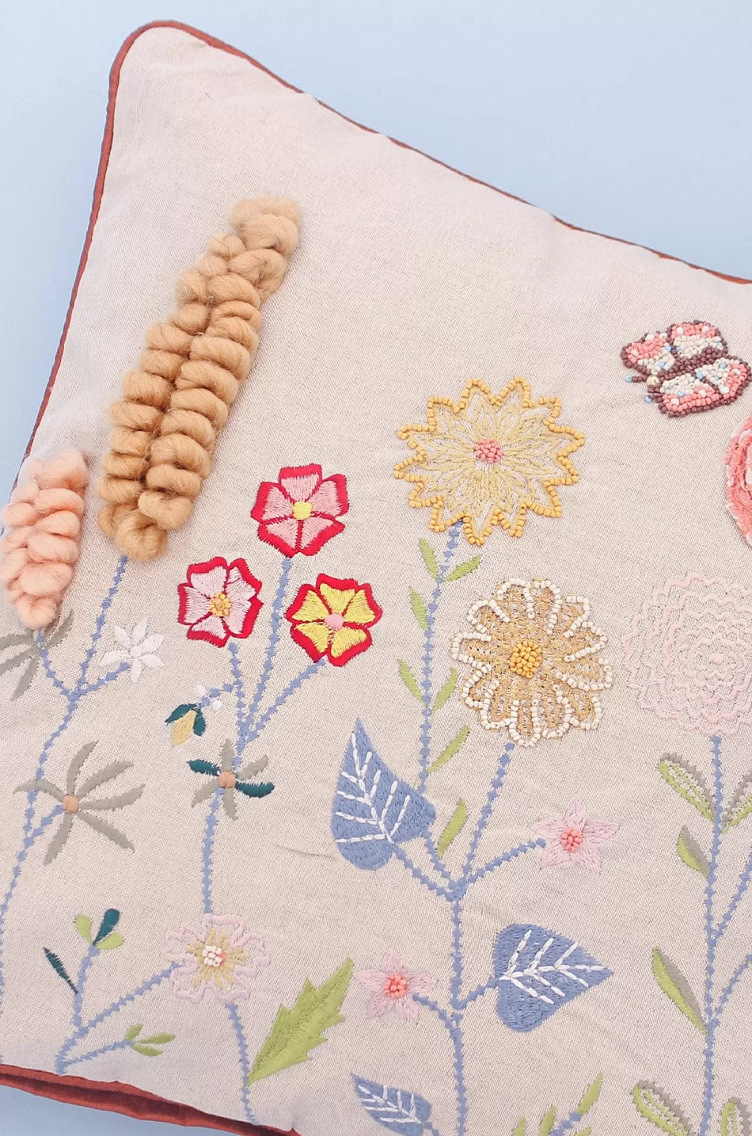 Vivsun Cushion Covers^Ranunculus Embroidered Cushion Cover