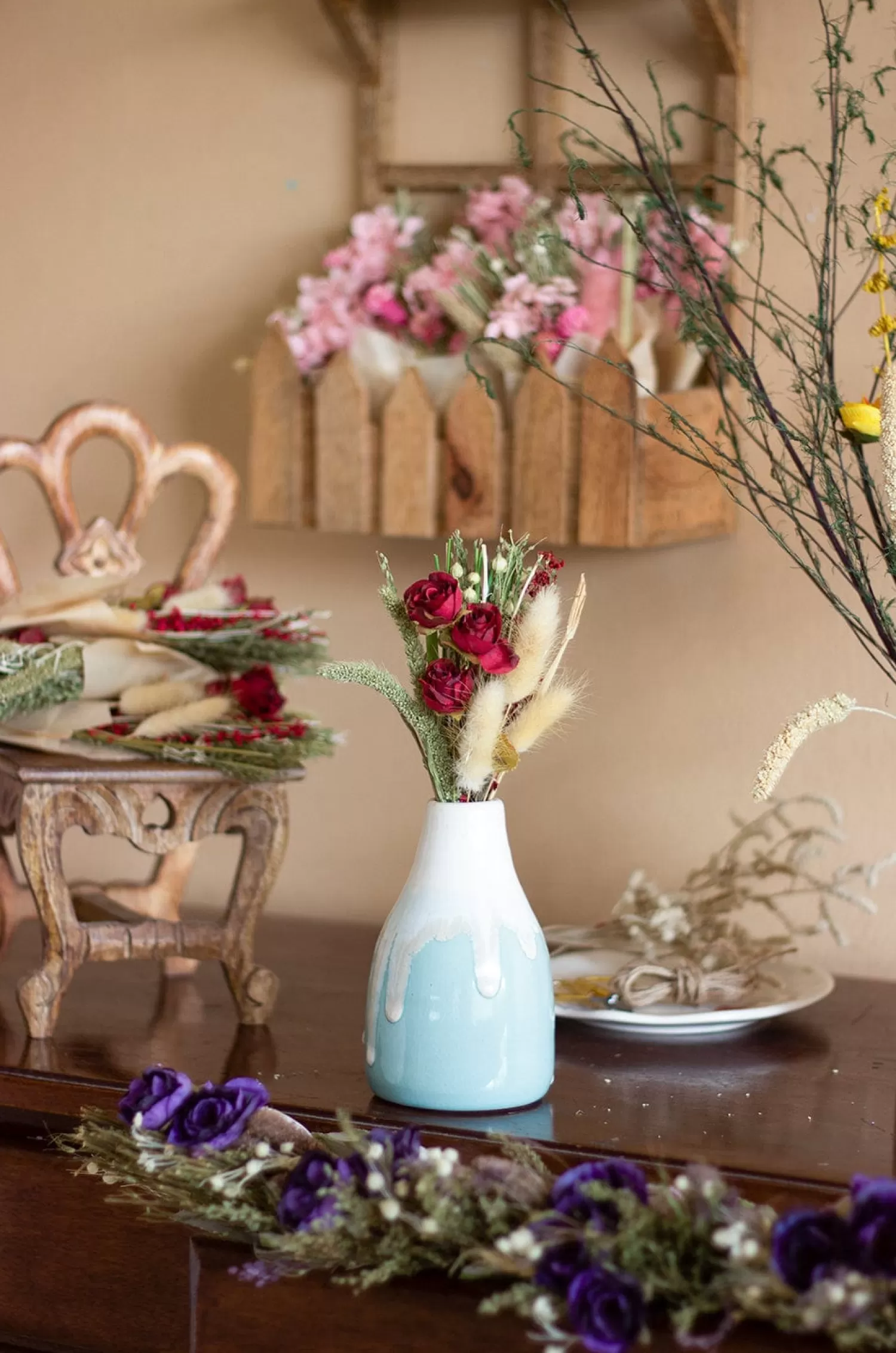 * Dried Flowers^Rose Emerald Bouquet With Vase