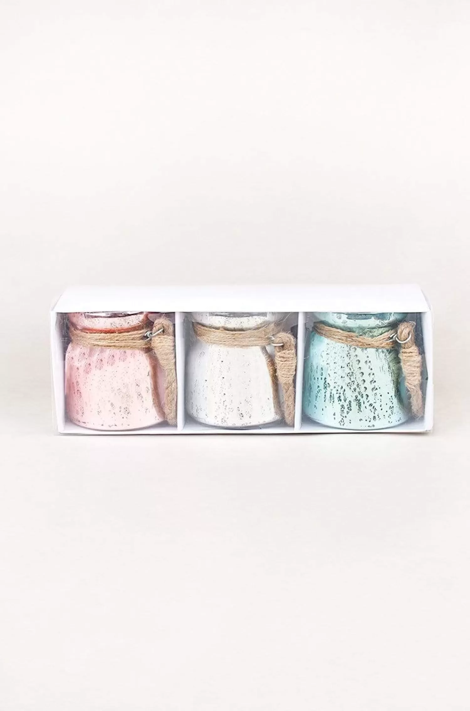 Saran Impex Lighting^Sparkle Dust Glass Votives With Jute Rope - Set Of 3