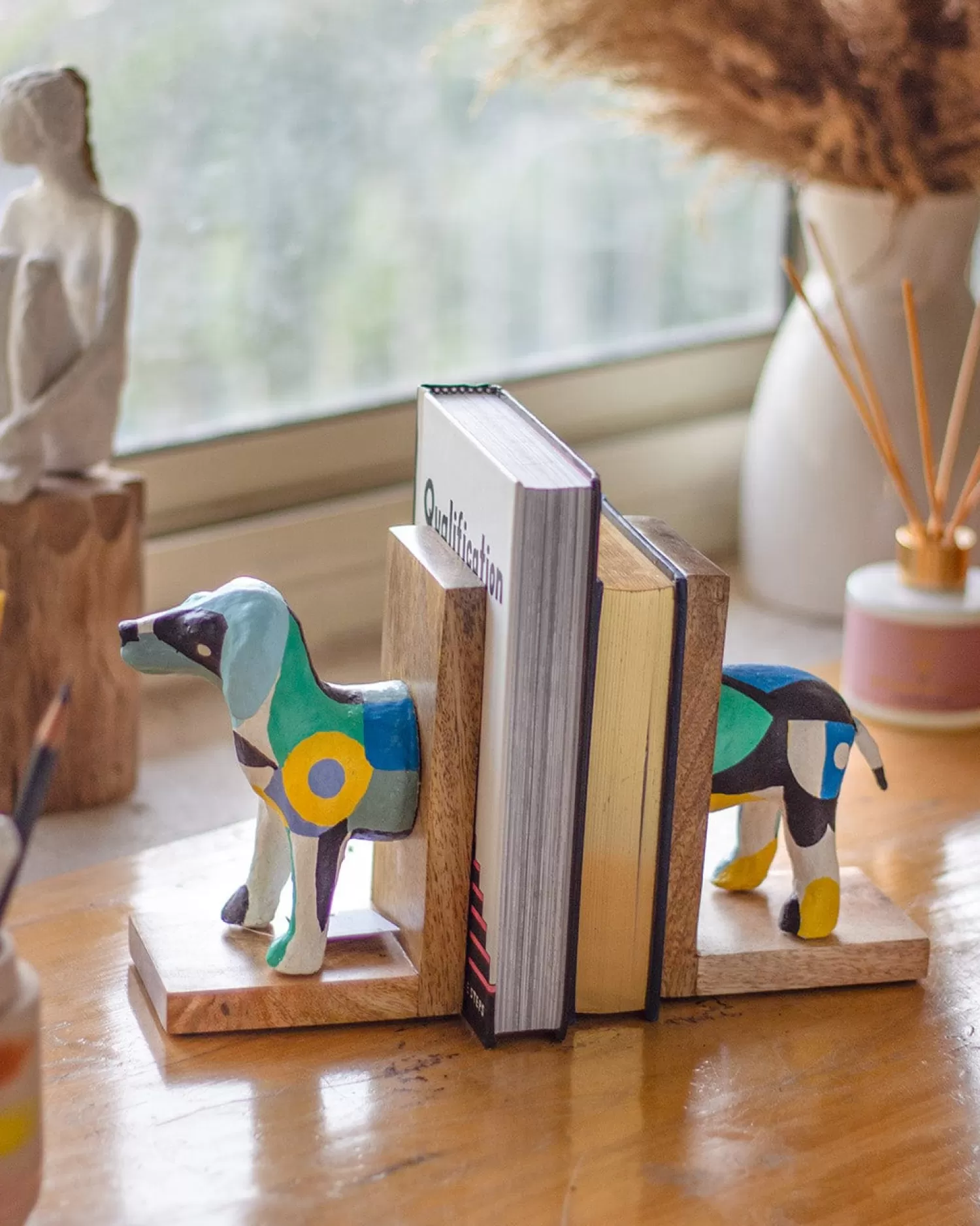 * Desk Accessories & Little Treats^Technicolour Toto Wooden & Paper Mache Handpainted Bookends