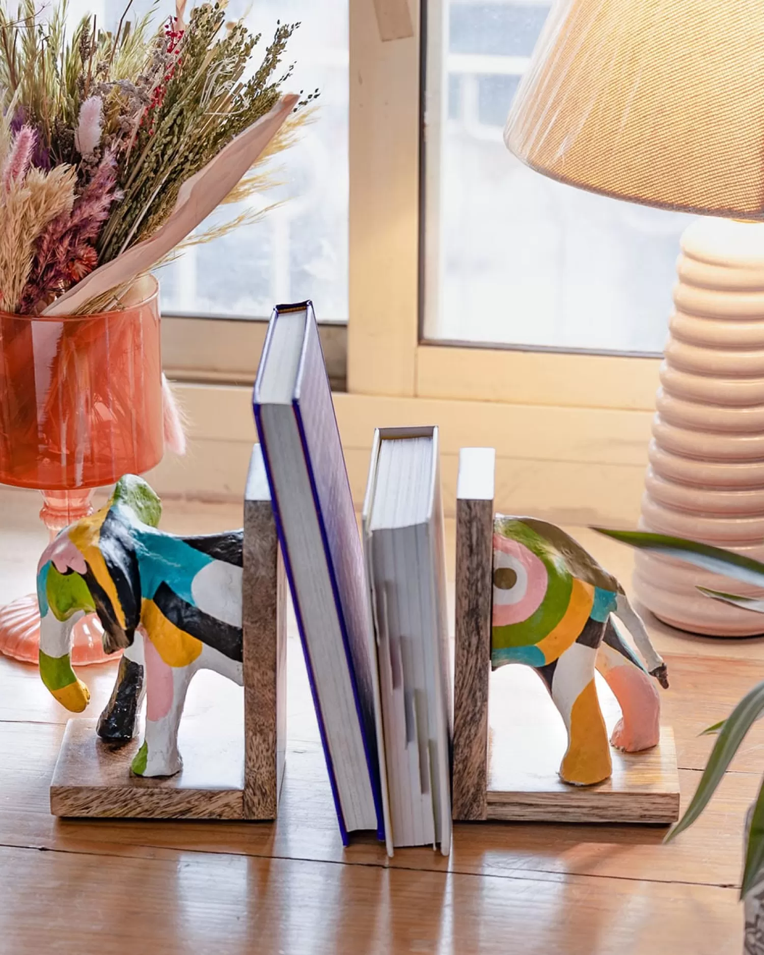 * Desk Accessories & Little Treats^Technicolour Tusker Wooden & Handpainted Paper Mache Bookends