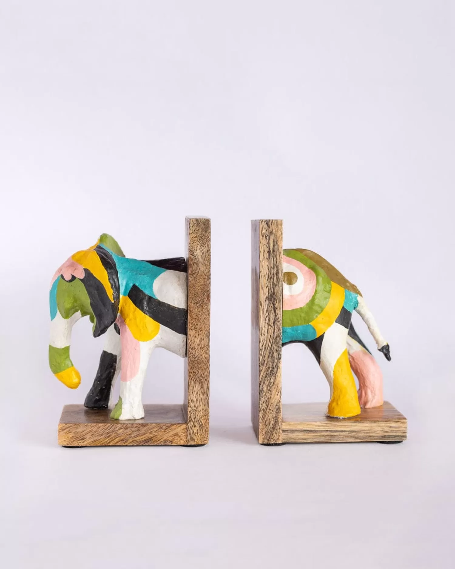 * Desk Accessories & Little Treats^Technicolour Tusker Wooden & Handpainted Paper Mache Bookends